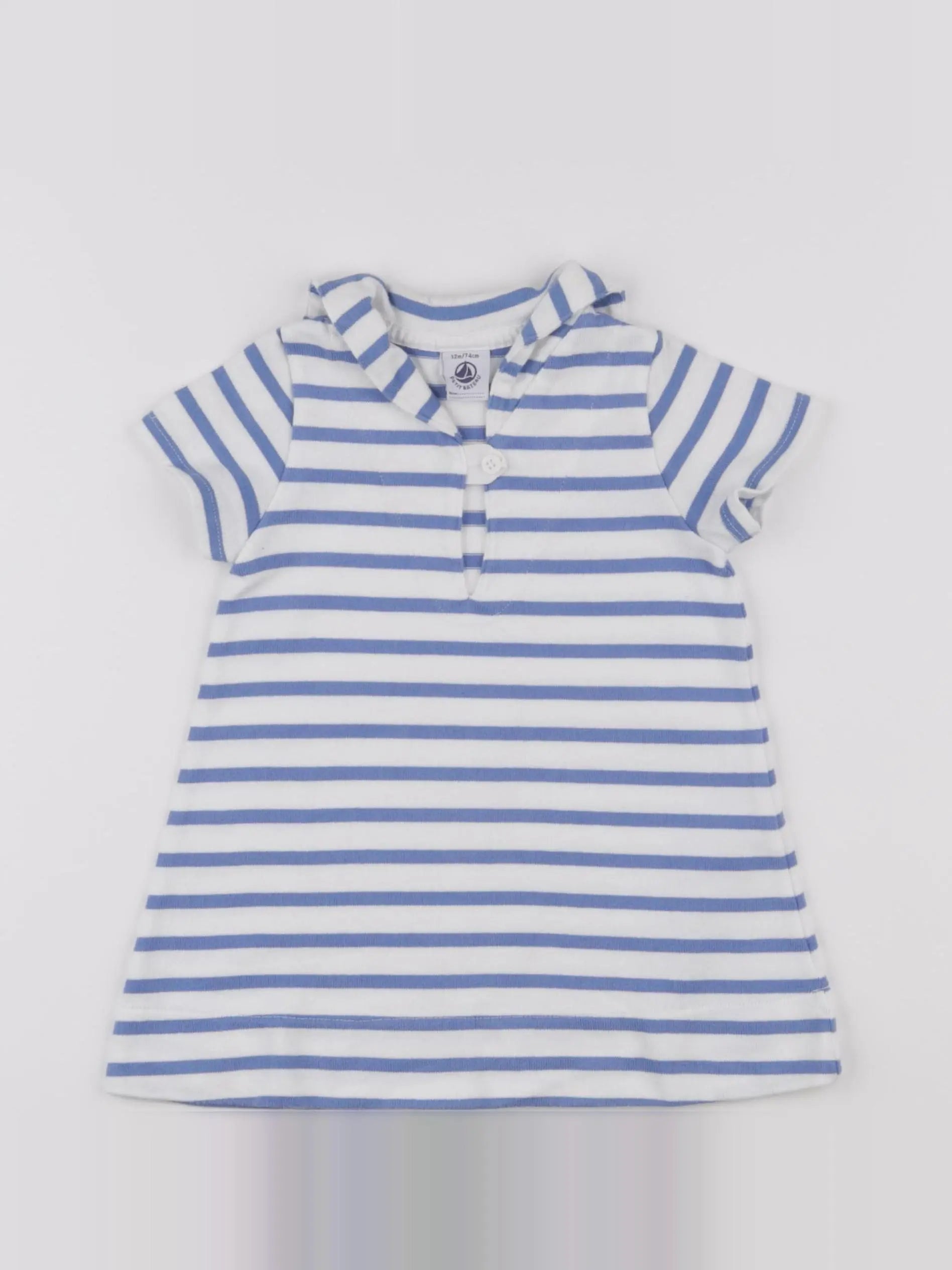 Petit Bateau - robe blanc, bleu - 12 mois