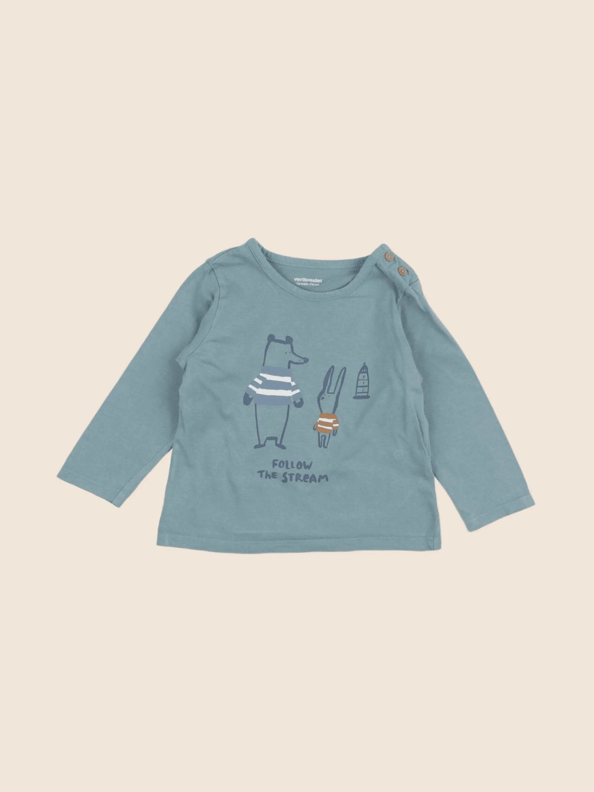 Vertbaudet - tee-shirt bleu - 12 mois