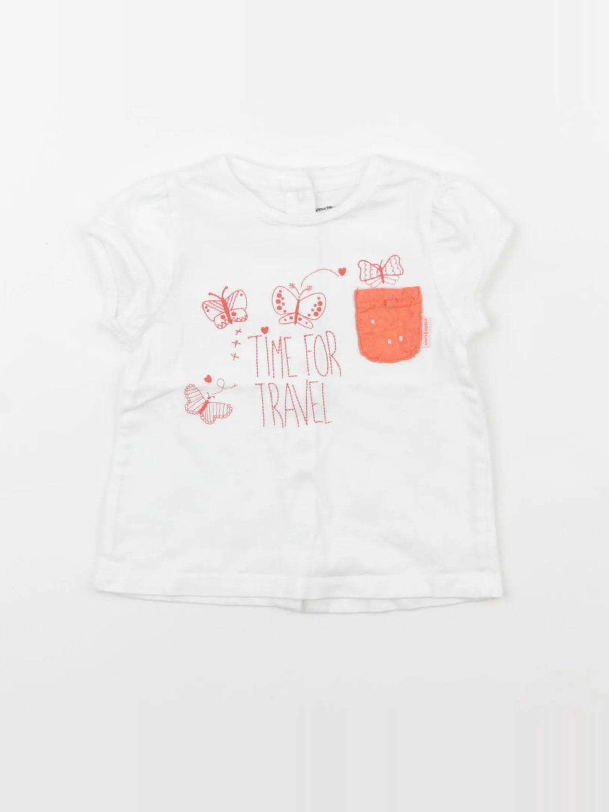 Vertbaudet - tee-shirt blanc, orange - 6 mois