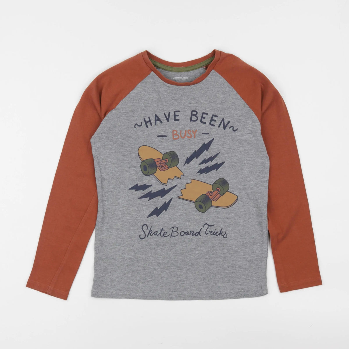 Vertbaudet - tee-shirt gris, orange - 10 ans