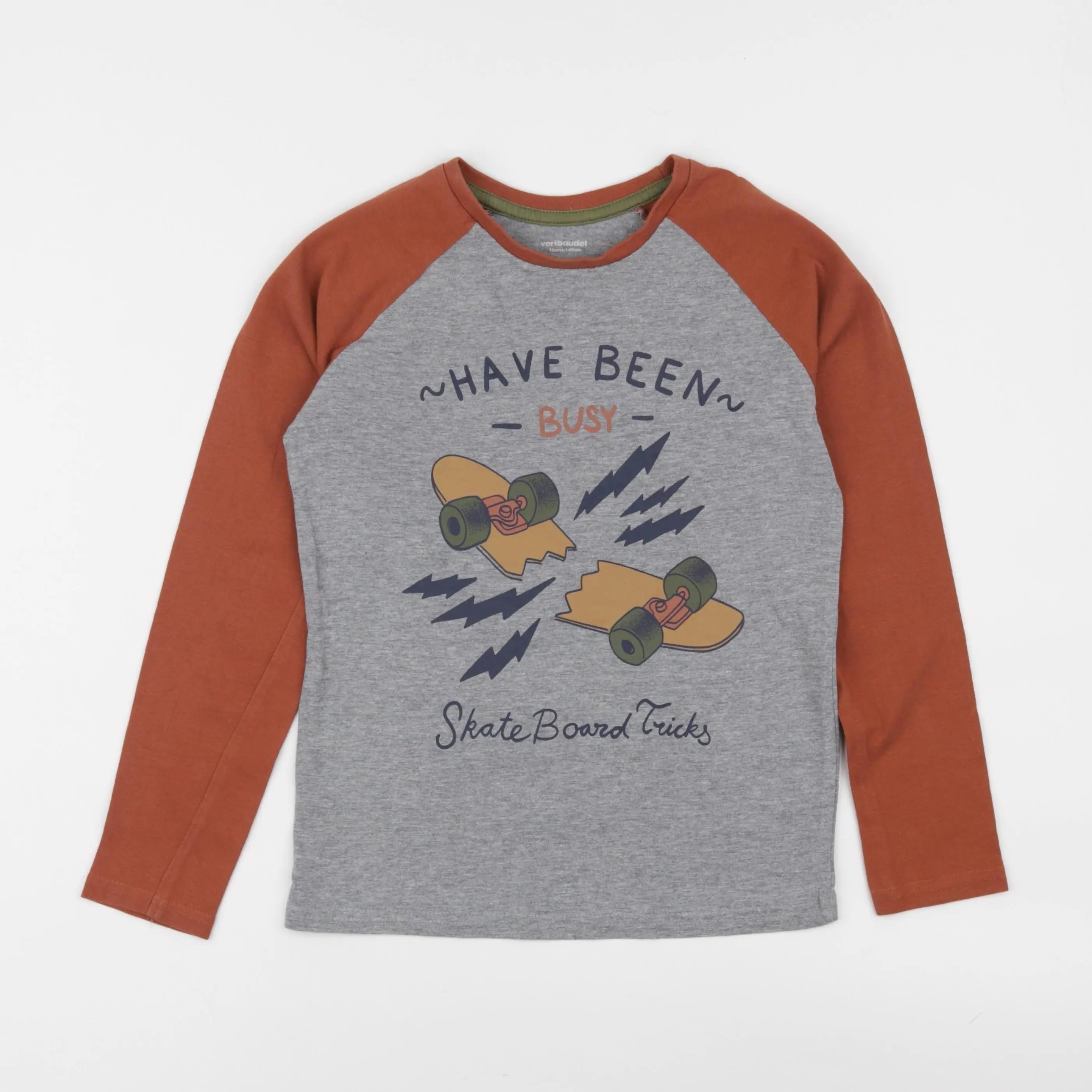 Vertbaudet - tee-shirt gris, orange - 10 ans
