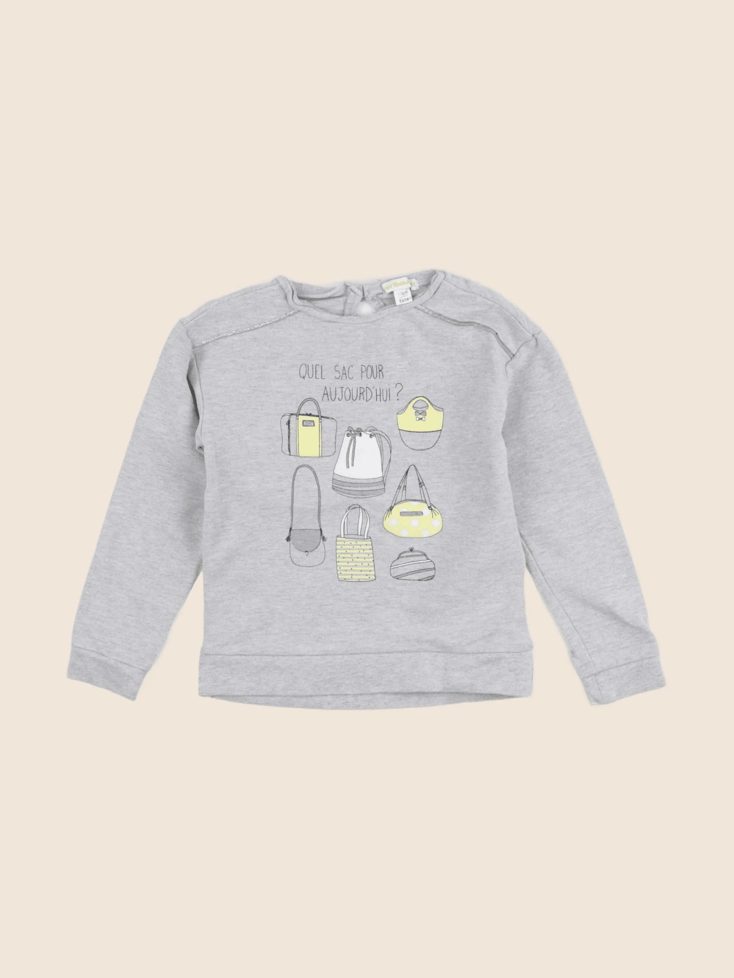 Vertbaudet - sweat gris, argent - 6 ans