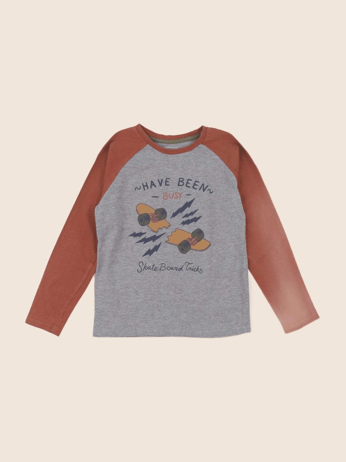 Vertbaudet - tee-shirt gris, marron - 8 ans