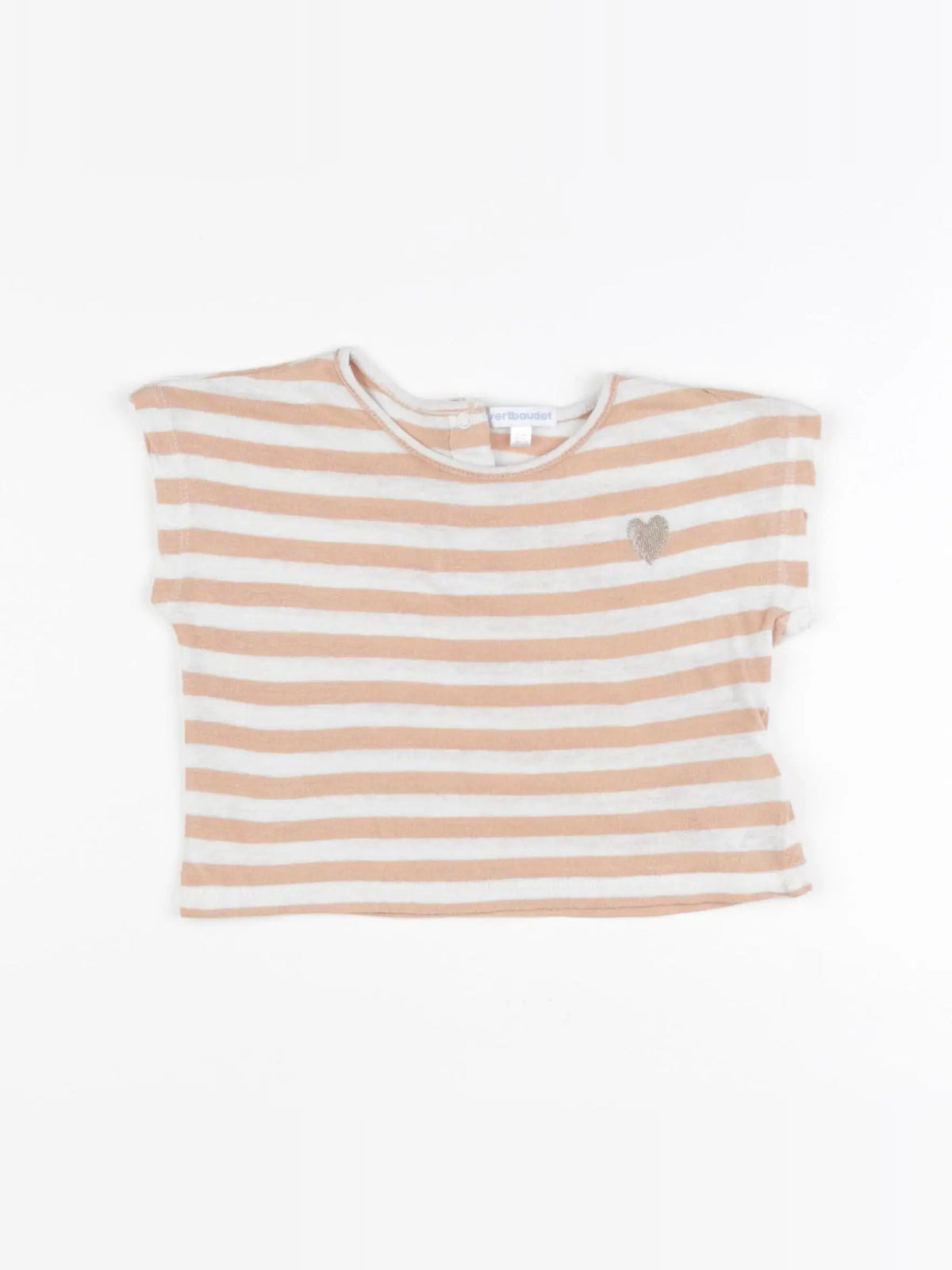 Vertbaudet - tee-shirt blanc, rose - 18 mois