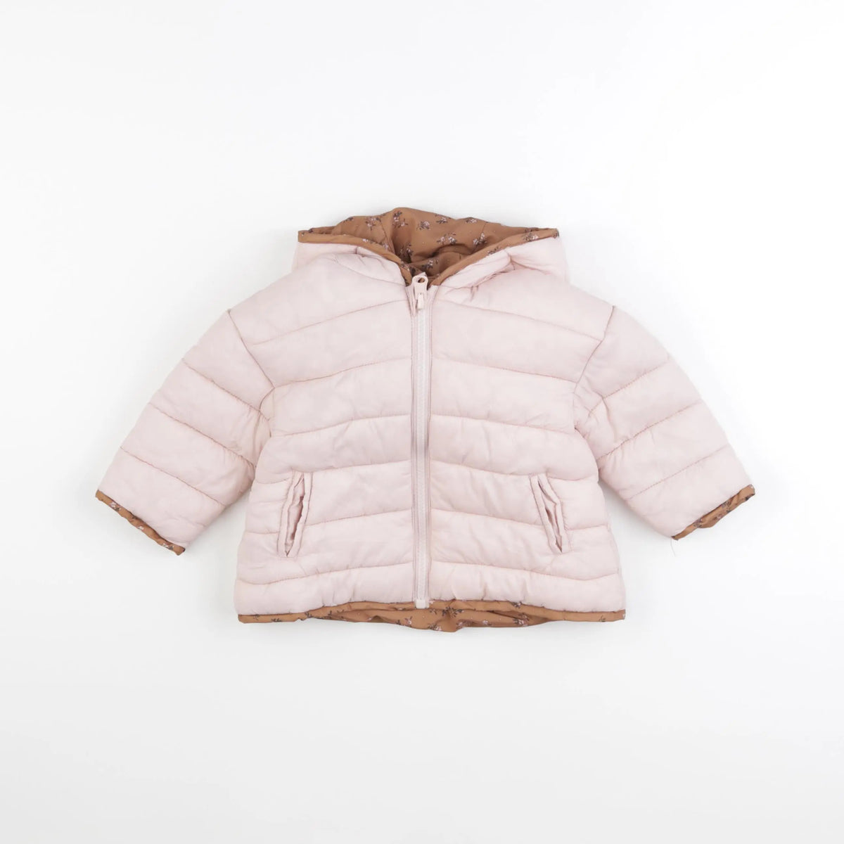 Vertbaudet - doudoune réversible rose, marron - 12 mois