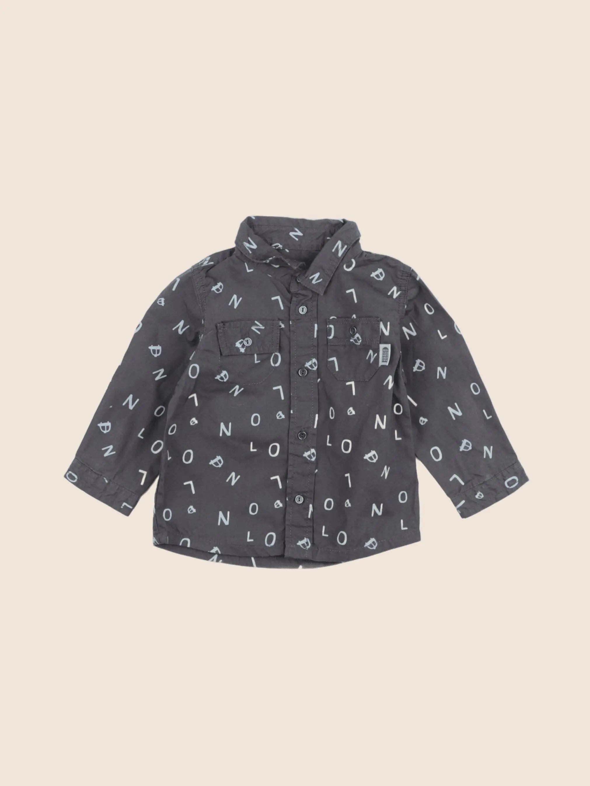 Vertbaudet - chemise marron, bleu - 6 mois