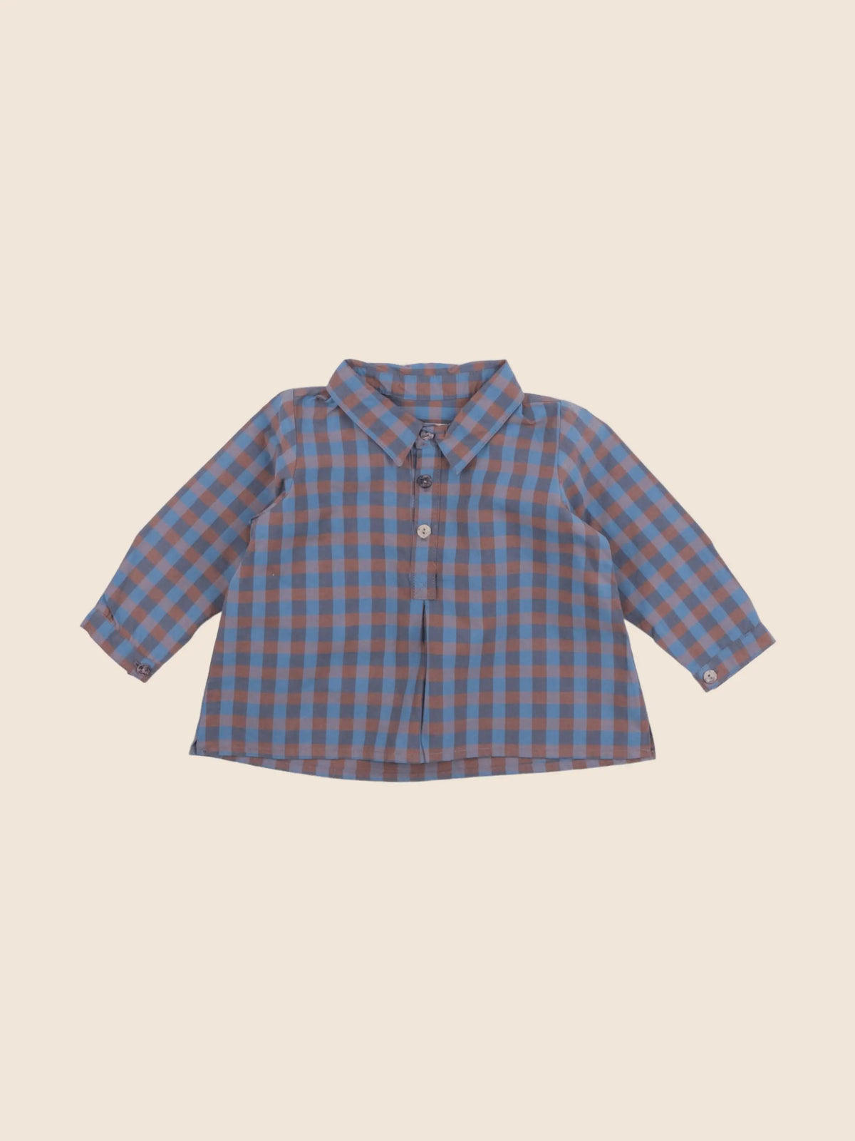 Bonnet à Pompon - chemise bleu, marron - 6 mois