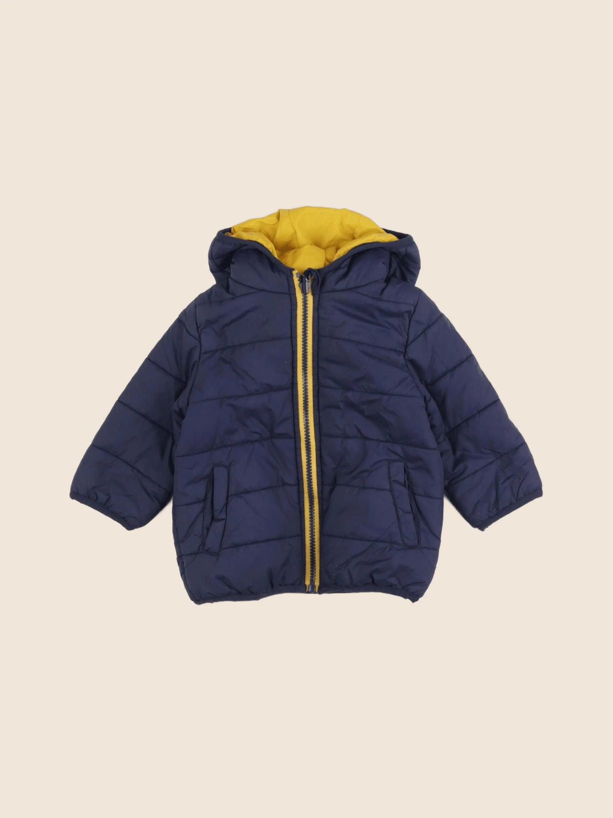 Vertbaudet - doudoune réversible bleu, jaune - 12 mois