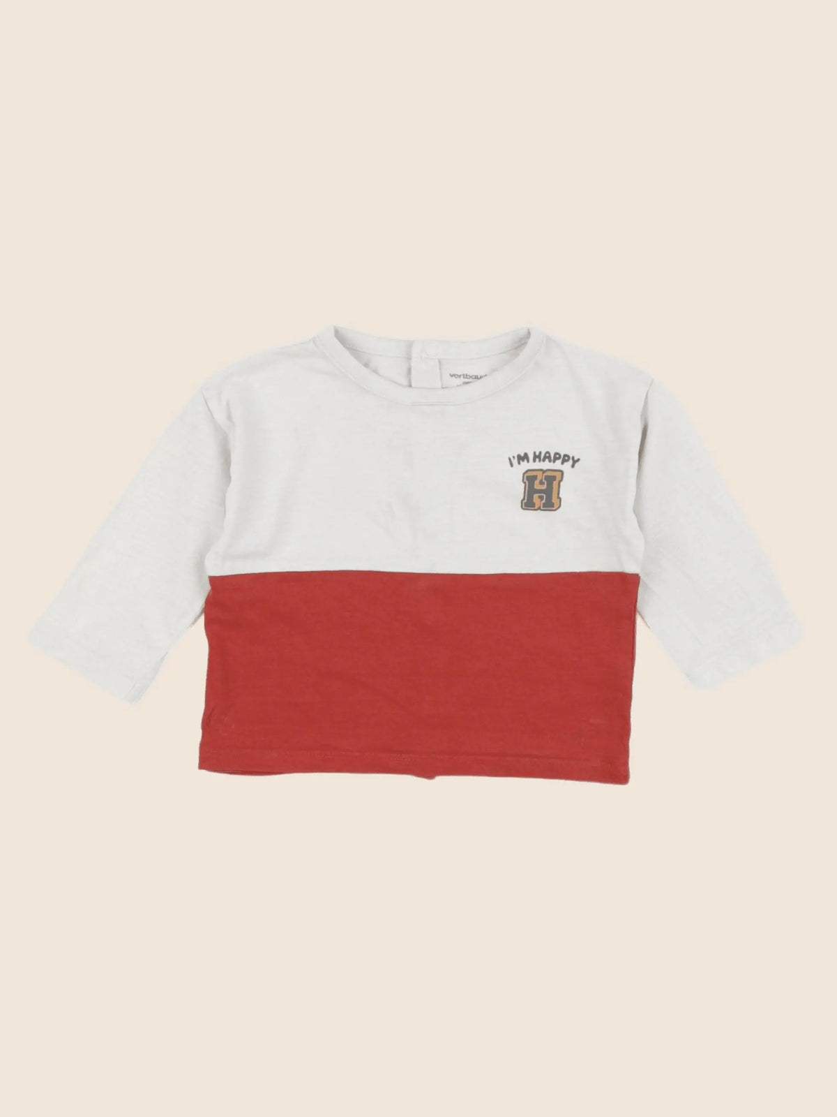 Vertbaudet - tee-shirt beige, rouge - 9 mois