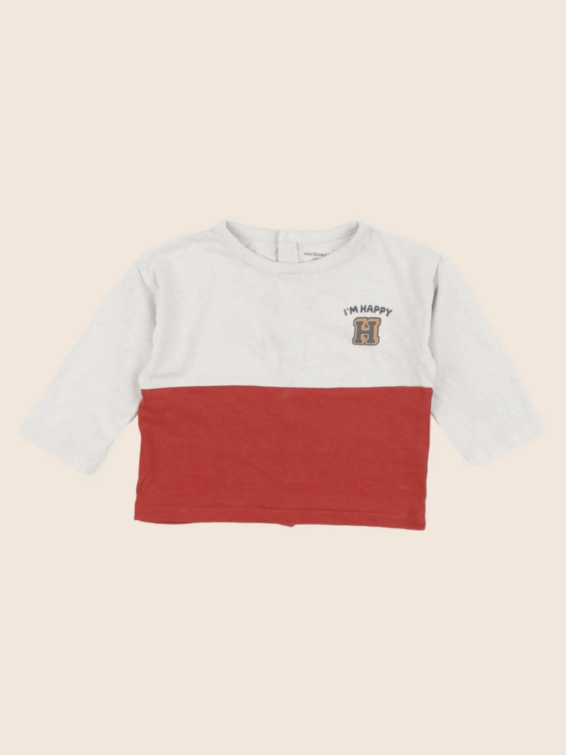 Vertbaudet - tee-shirt beige, rouge - 9 mois