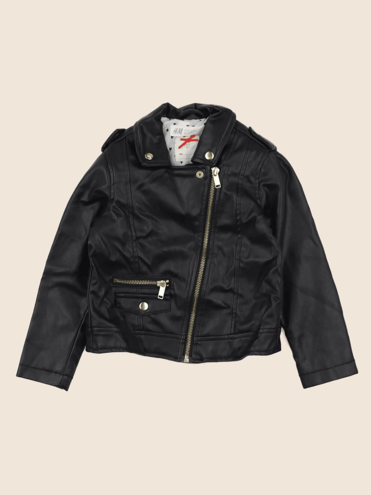 H&M - veste simili cuir noir - 3/4 ans