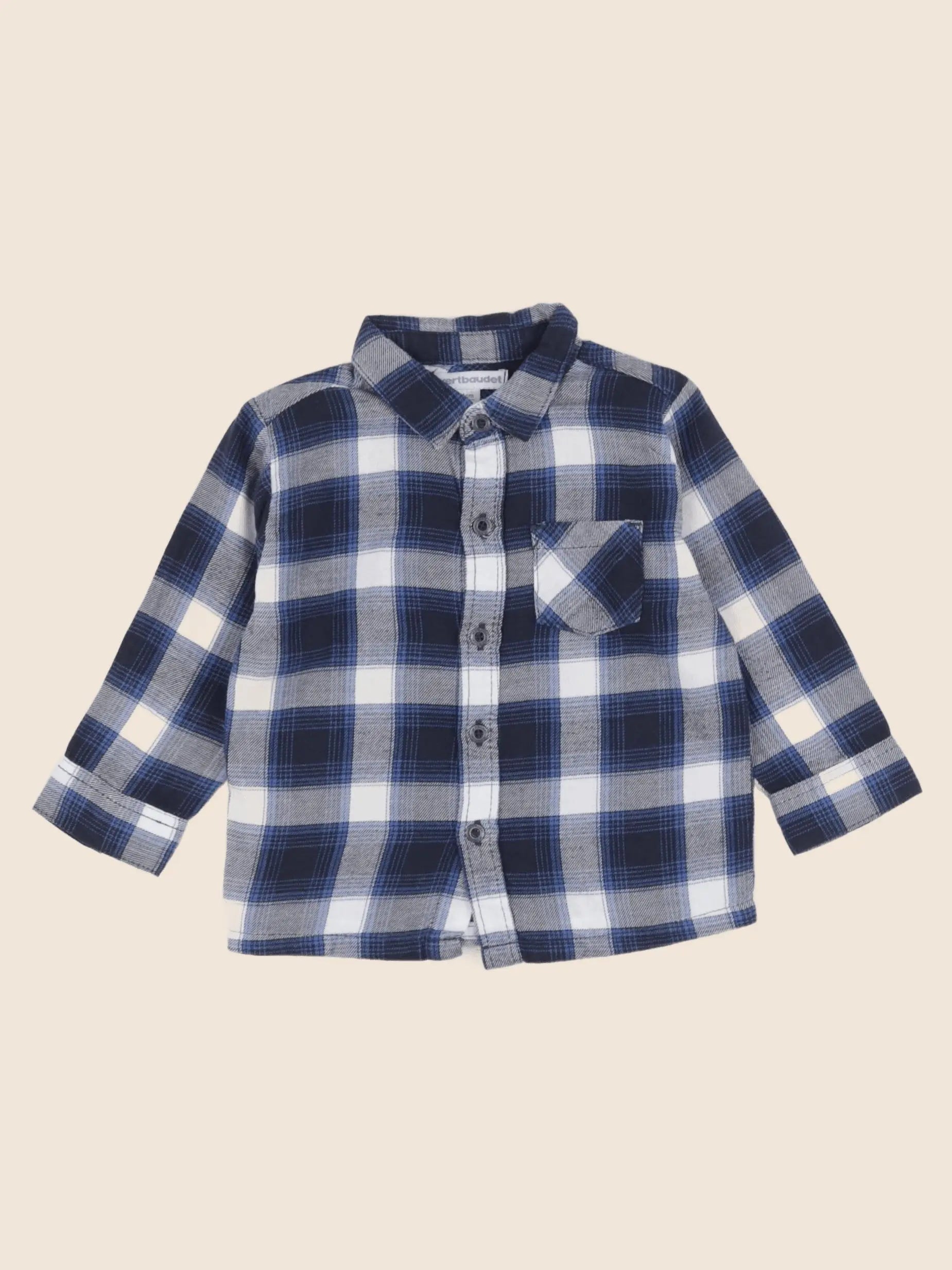 Vertbaudet - chemise bleu, noir - 9 mois