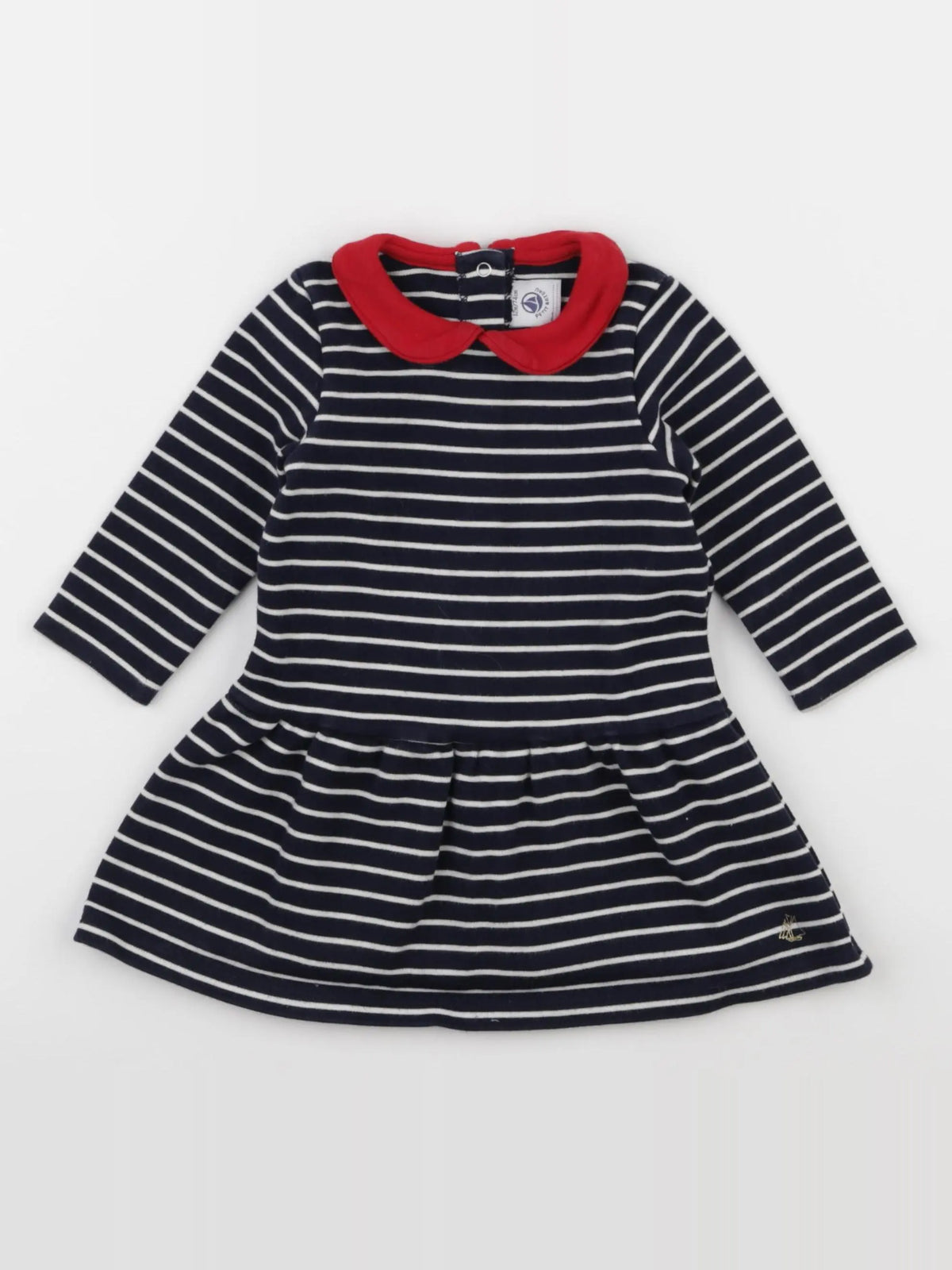 Petit Bateau - robe bleu, blanc, rouge - 12 mois