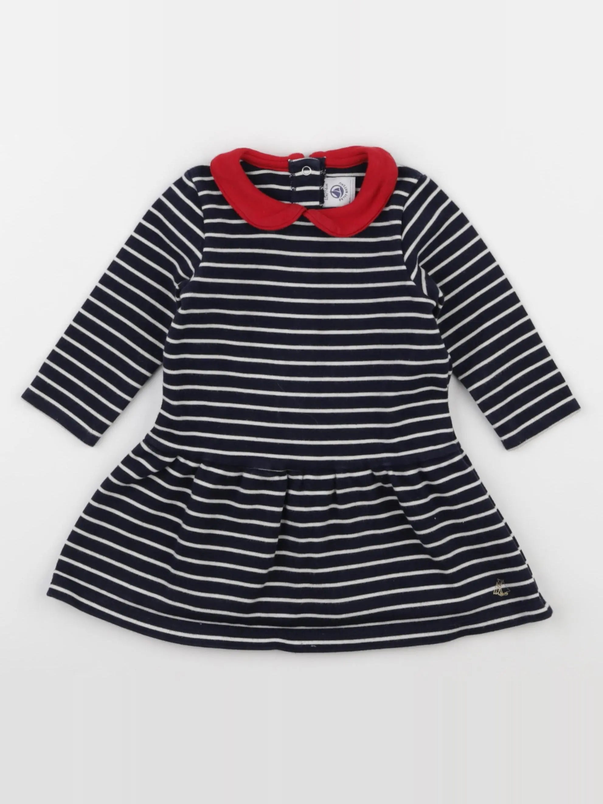 Petit Bateau - robe bleu, blanc, rouge - 12 mois