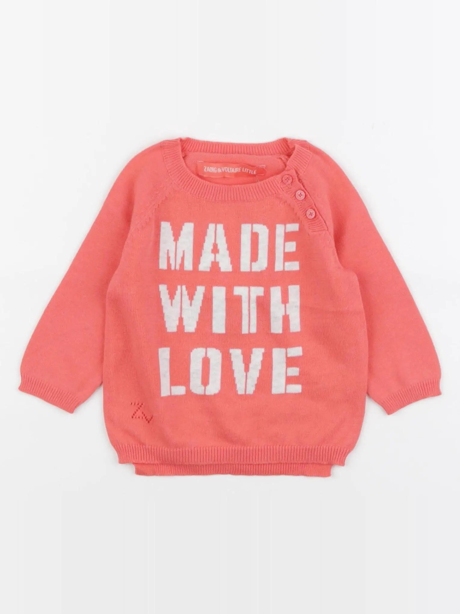 Zadig & Voltaire - pull rose - 6 mois