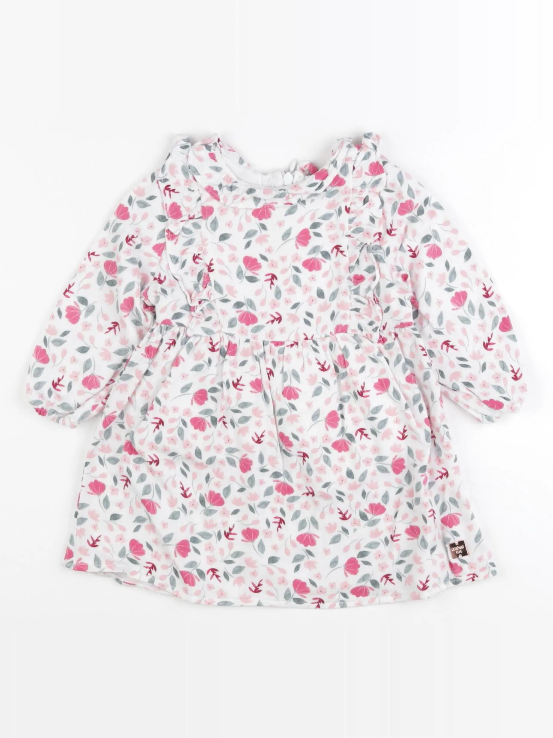 Carrément Beau - robe blanc, rose, vert - 12 mois