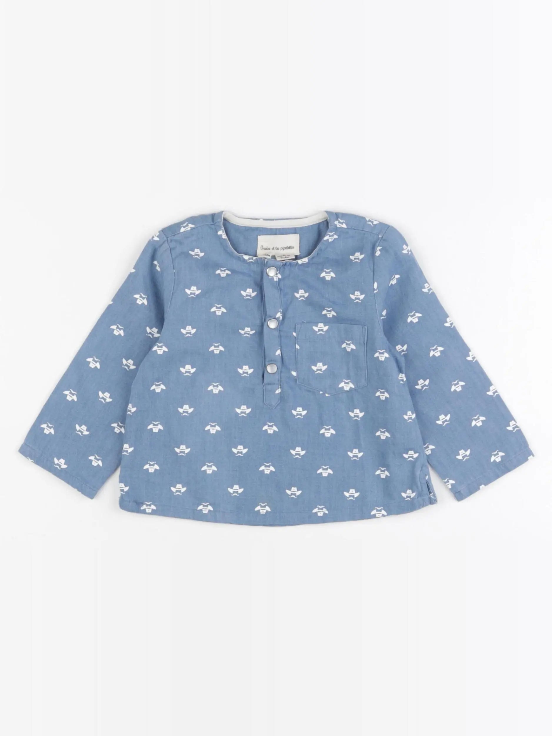 Arsène et les pipelettes - chemise bleu - 12 mois