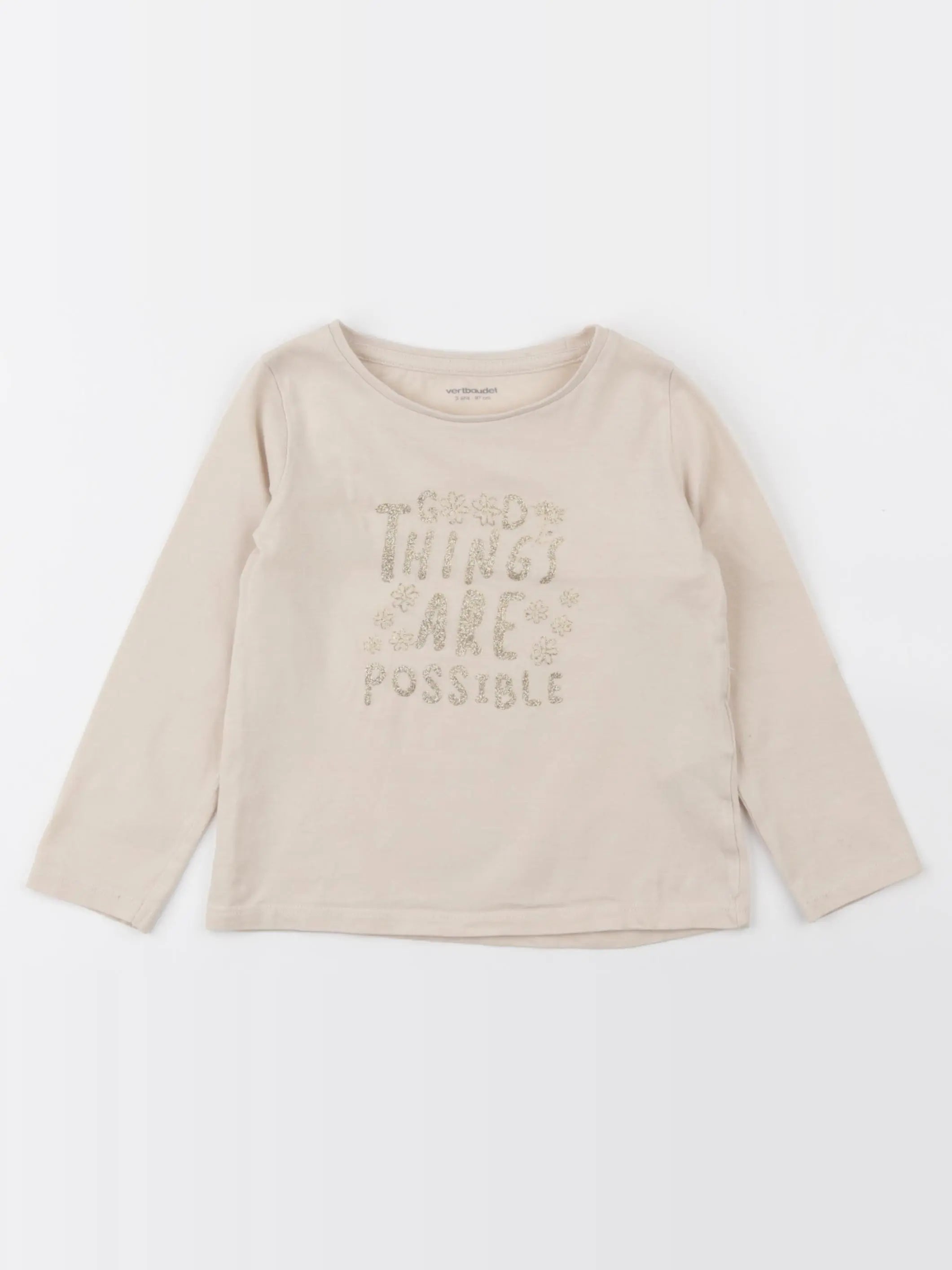 Vertbaudet - tee-shirt beige, or - 3 ans