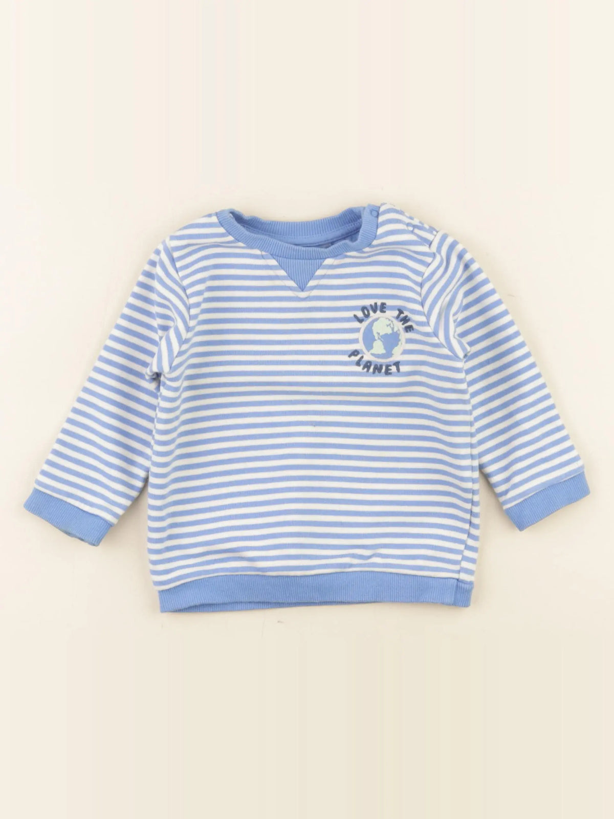 Marks & Spencer - sweat bleu, blanc - 6/9 mois