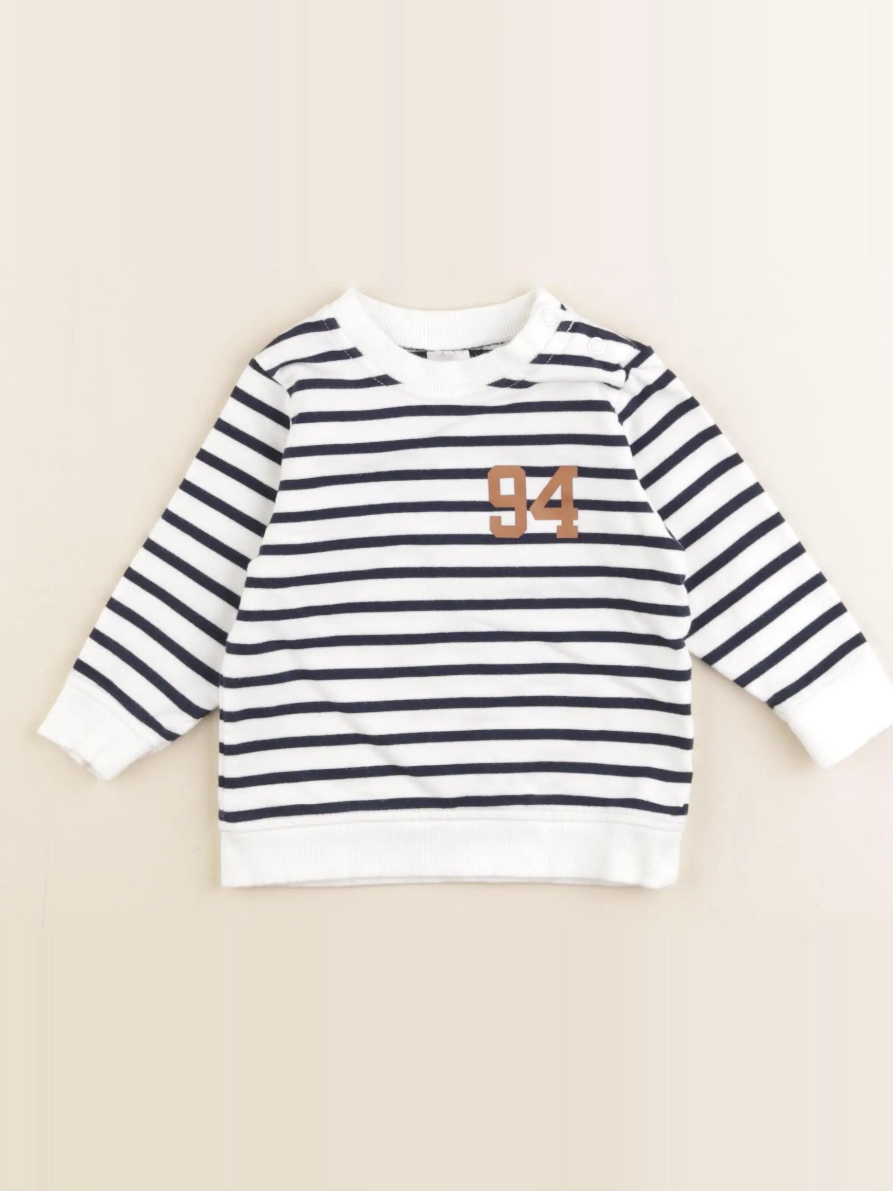 H&M - sweat bleu, blanc - 4/6 mois
