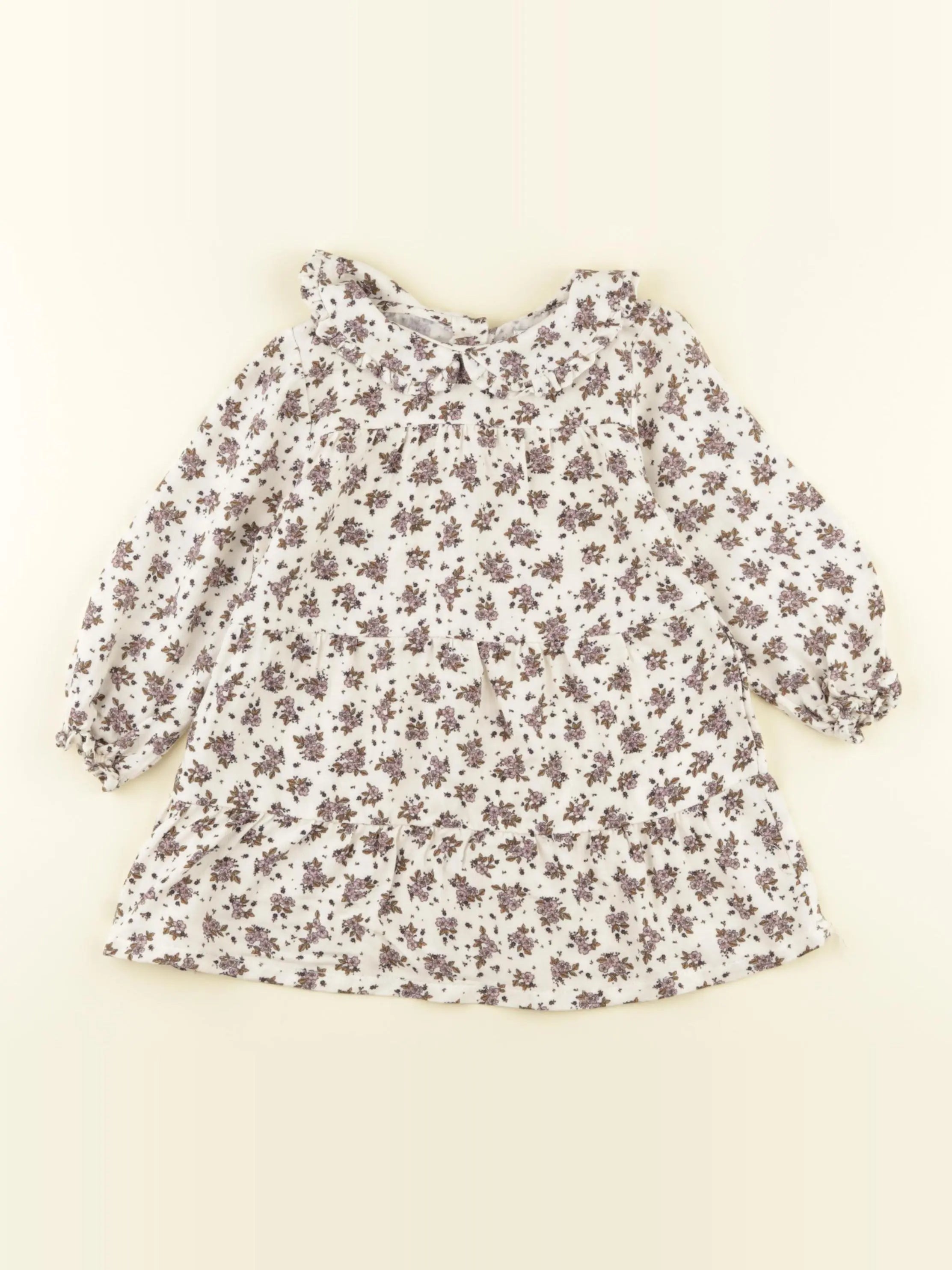 Vertbaudet - robe beige, violet - 12 mois