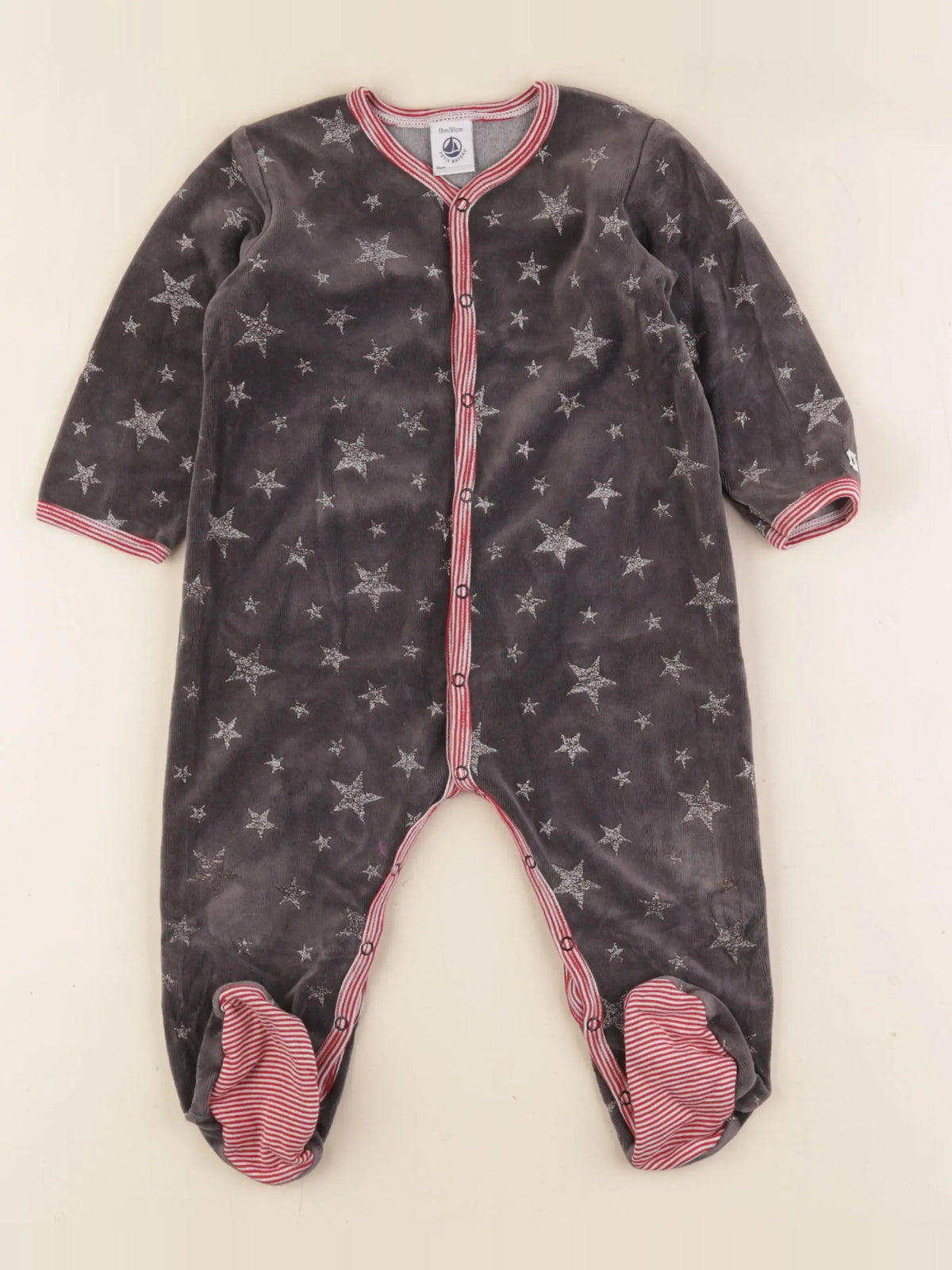 Petit Bateau - pyjama velours gris - 18 mois
