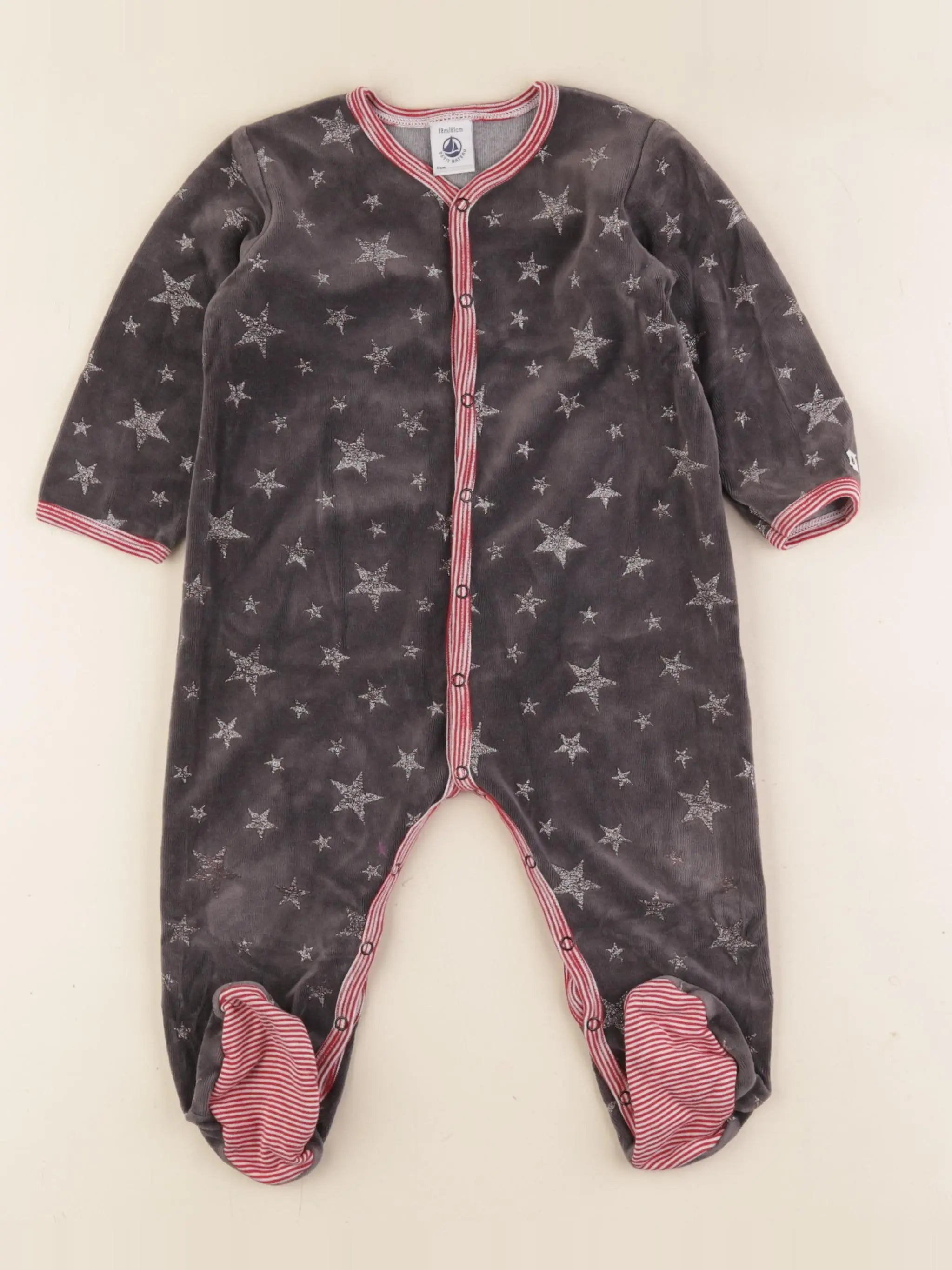 Petit Bateau - pyjama velours gris - 18 mois