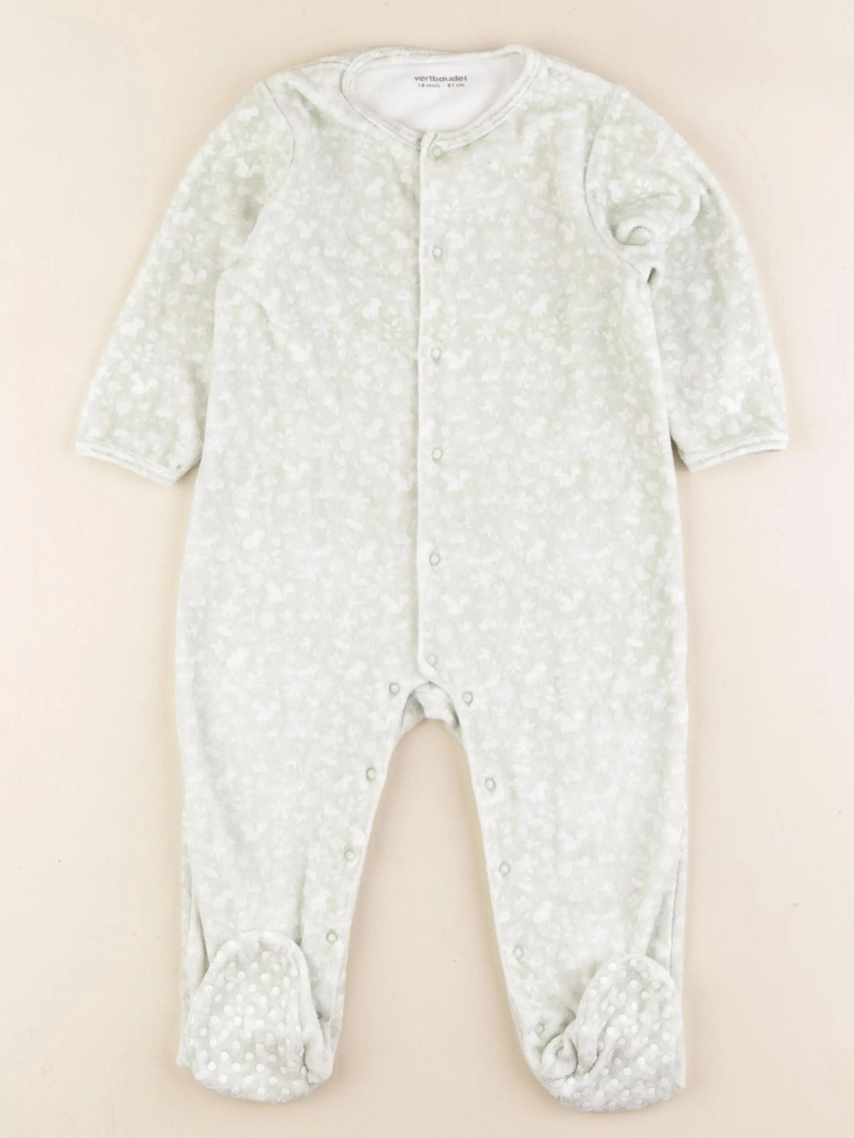 Vertbaudet - pyjama velours vert, blanc - 18 mois