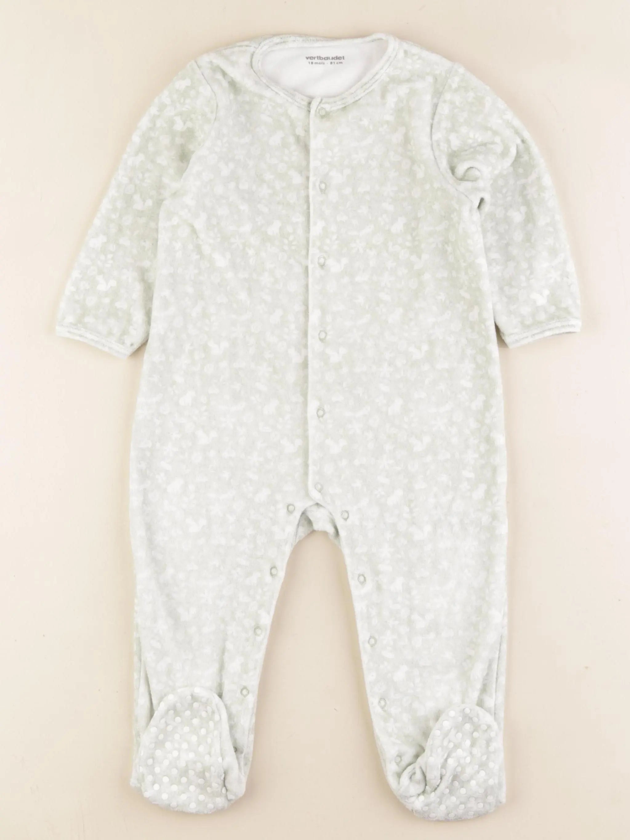 Vertbaudet - pyjama velours vert, blanc - 18 mois