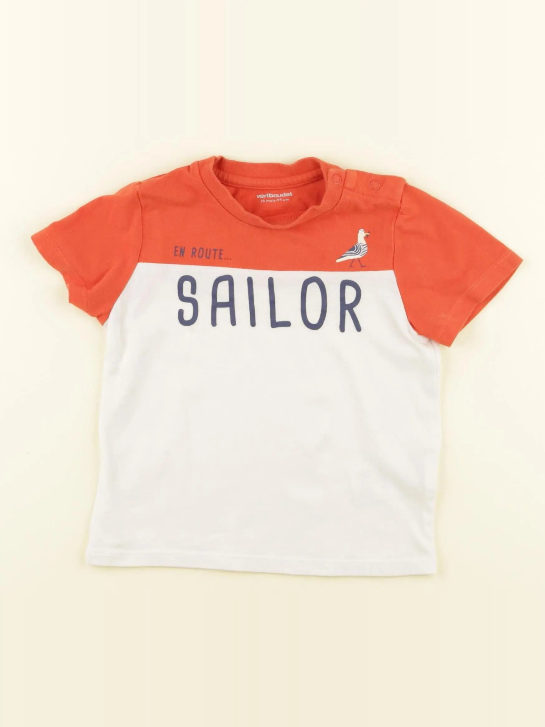 Vertbaudet - tee-shirt orange, blanc - 36 mois