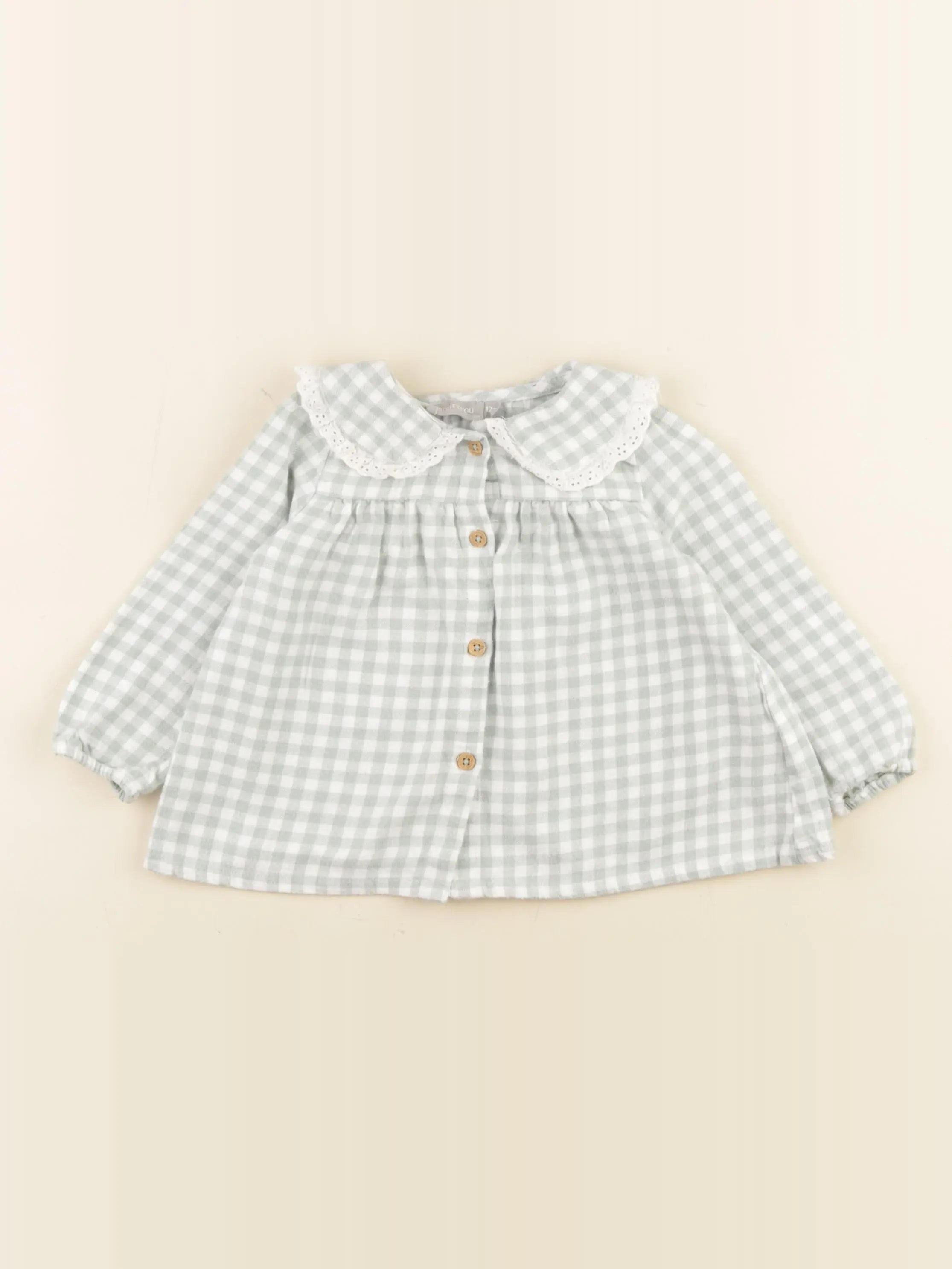 Boutchou - blouse vert, blanc - 12 mois