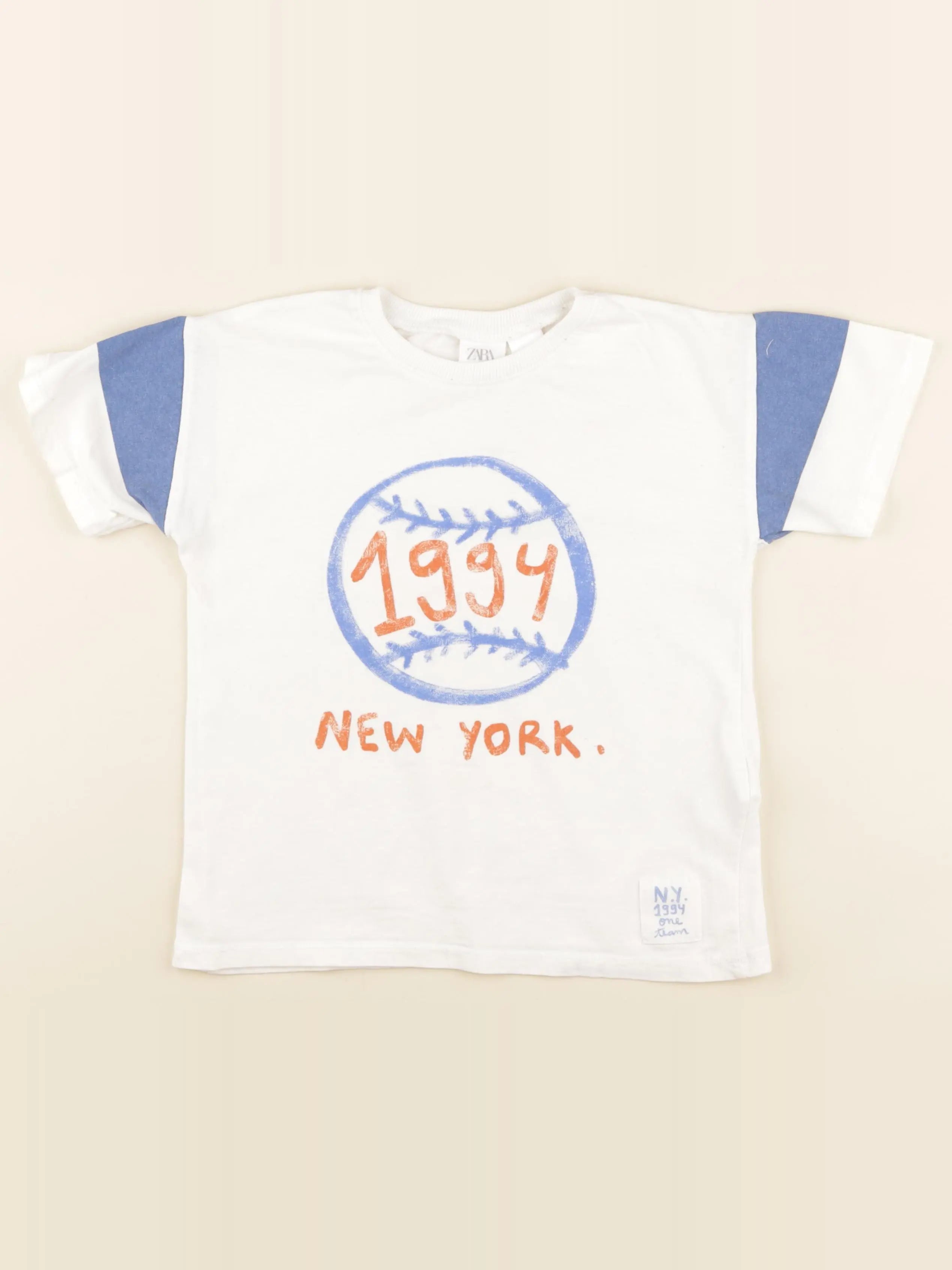 Zara - tee-shirt blanc, bleu - 6 ans