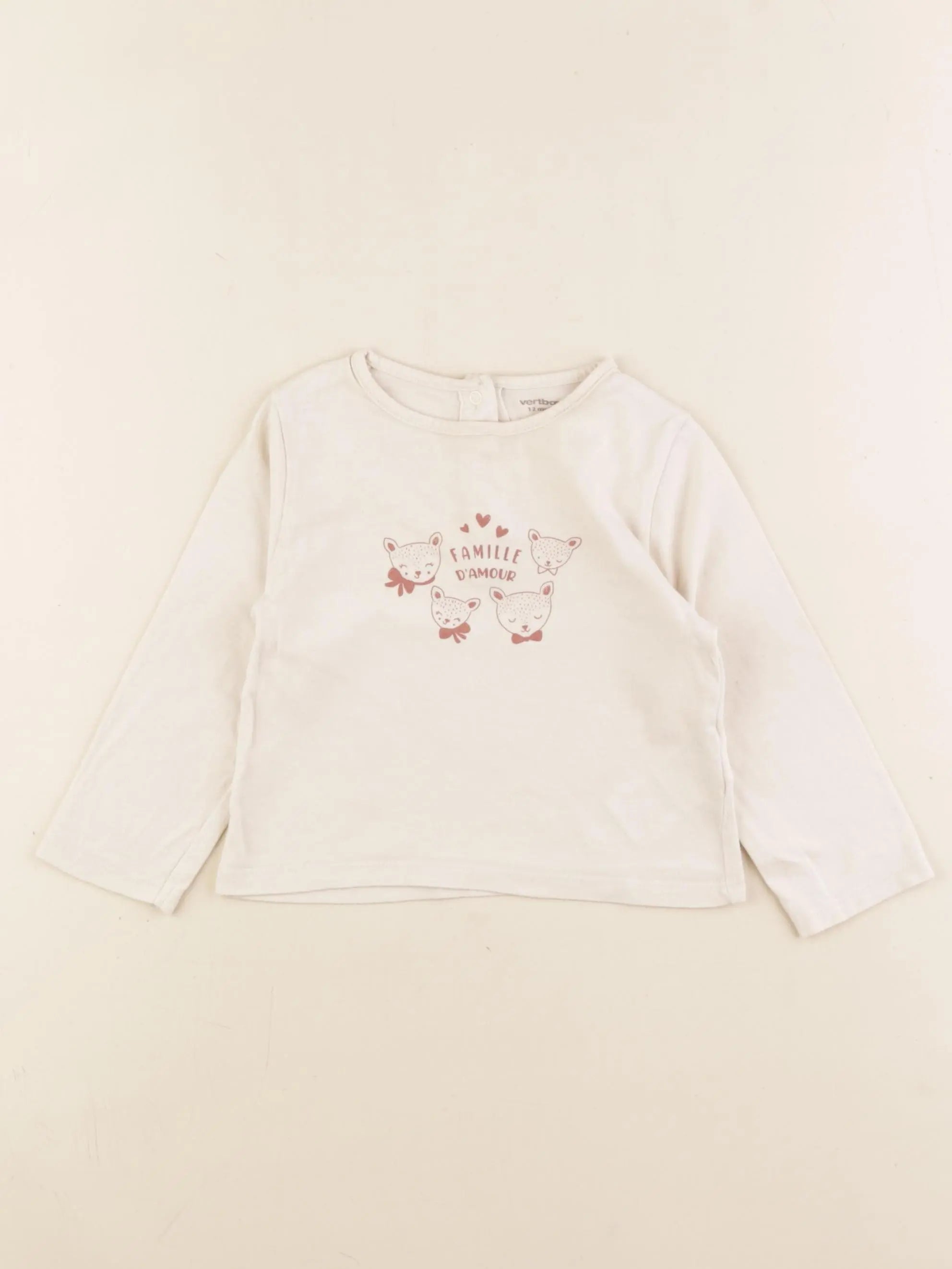 Vertbaudet - tee-shirt beige - 12 mois