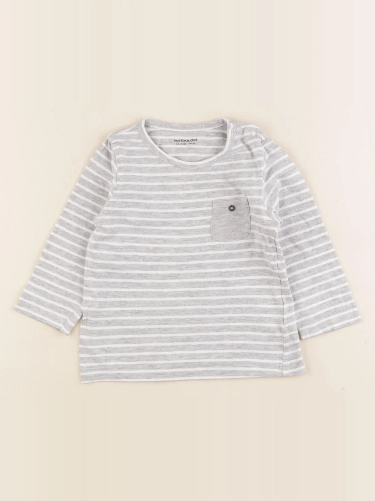 Vertbaudet - tee-shirt beige, gris - 12 mois