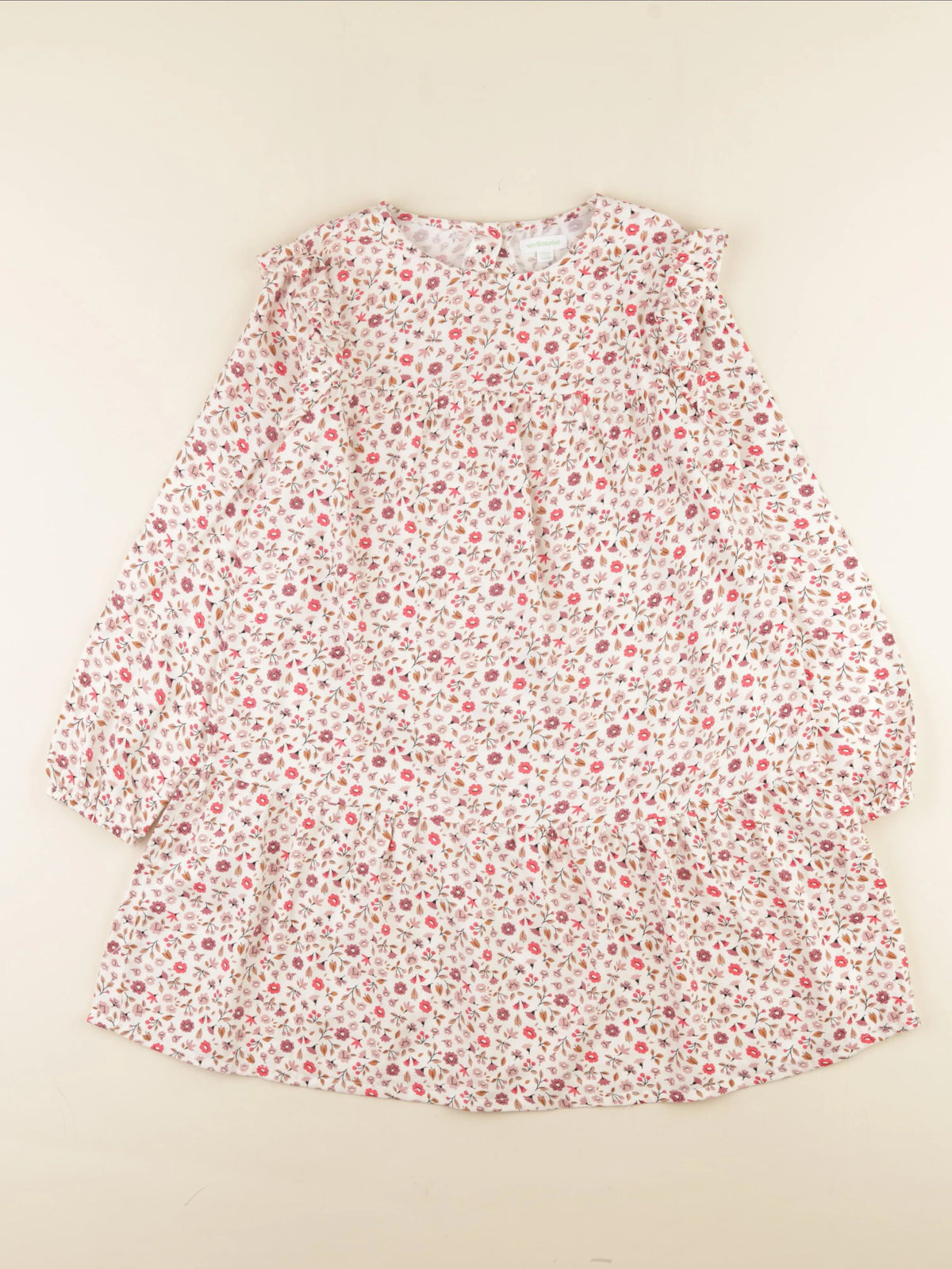 Vertbaudet - robe beige, rose - 10 ans