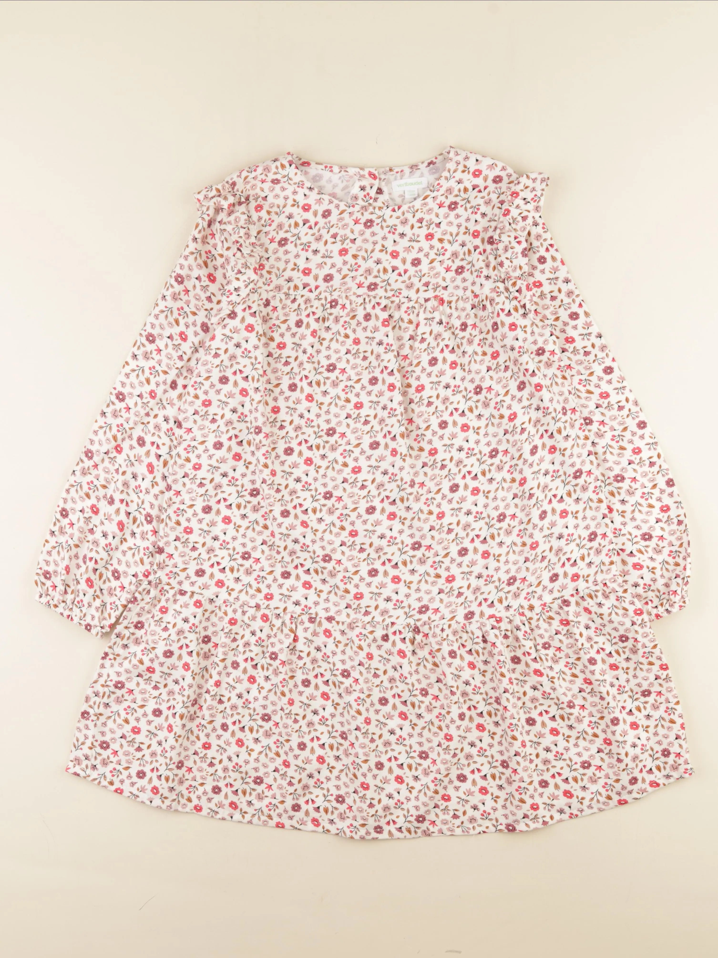 Vertbaudet - robe beige, rose - 10 ans