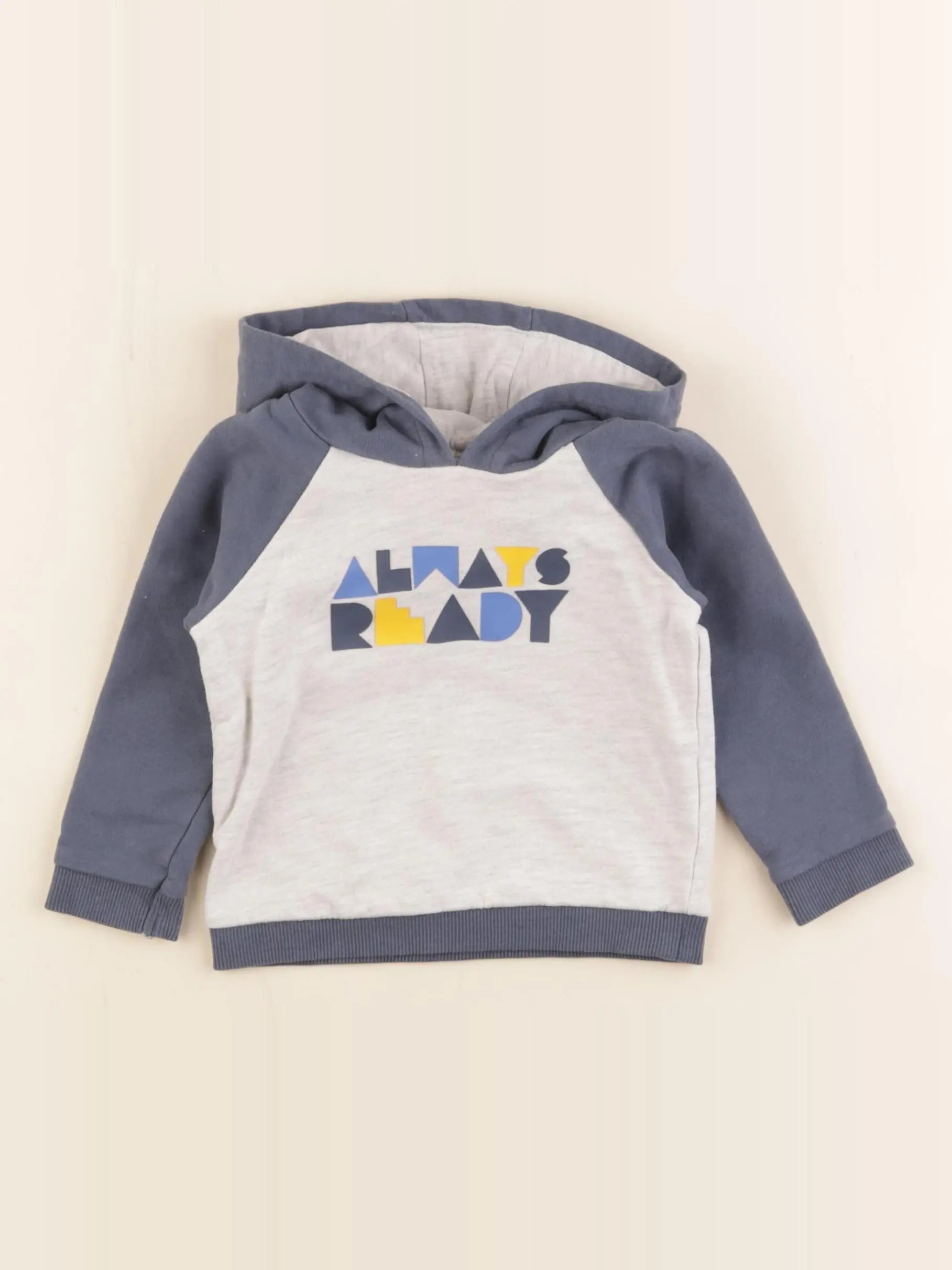 Vertbaudet - sweat beige, bleu - 9 mois