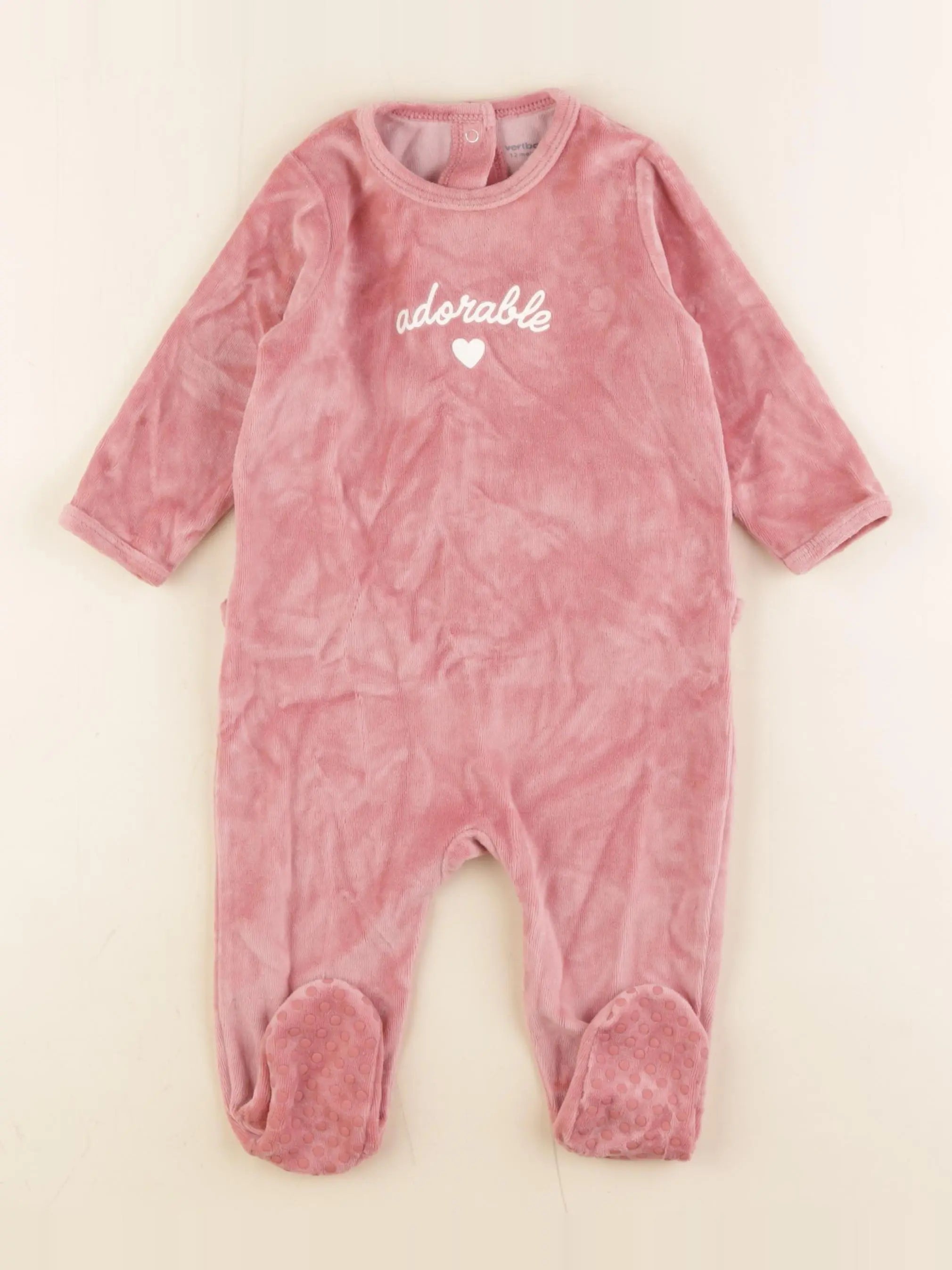 Vertbaudet - pyjama velours rose - 12 mois