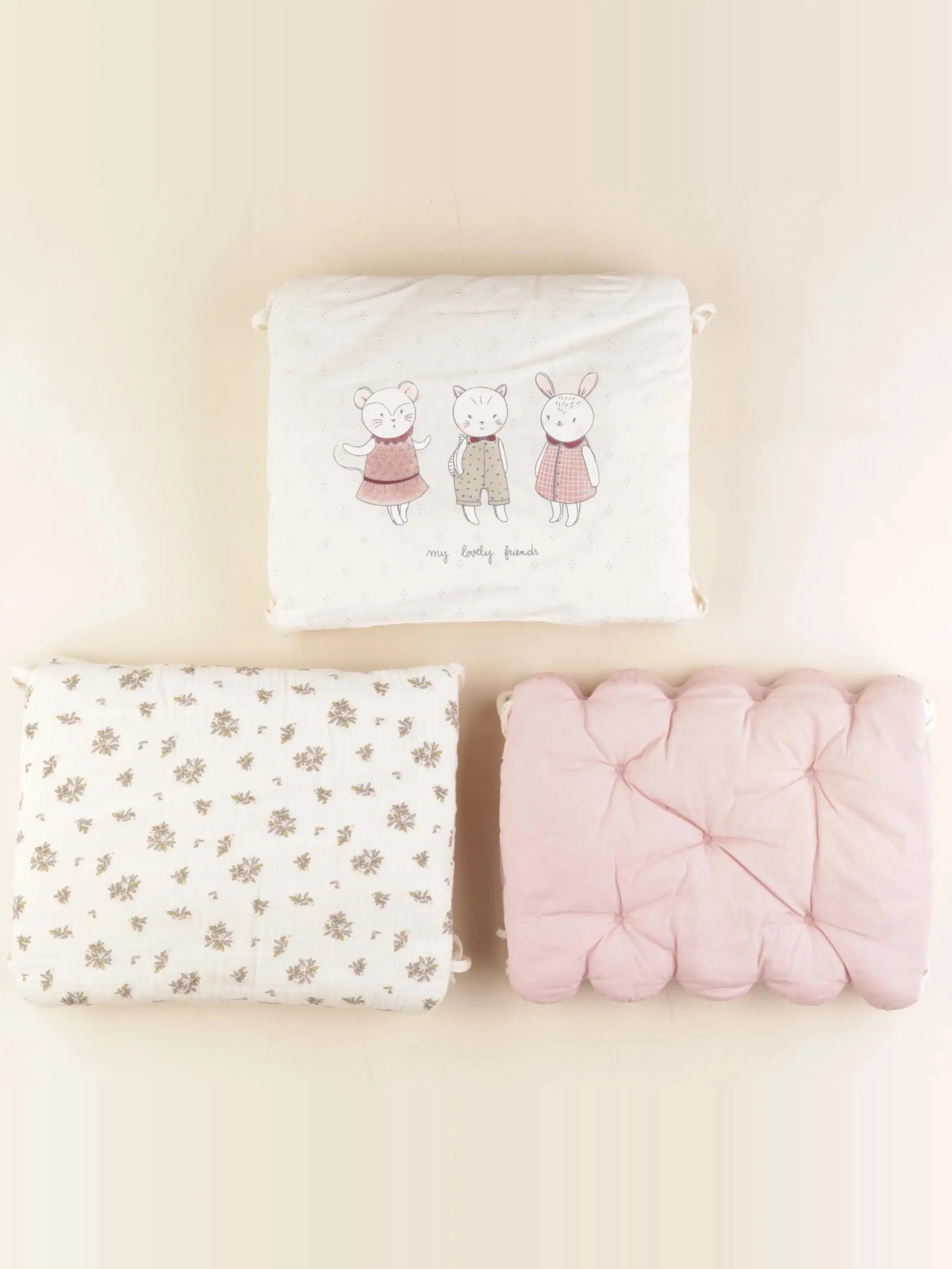 Vertbaudet - tour de lit beige, rose -