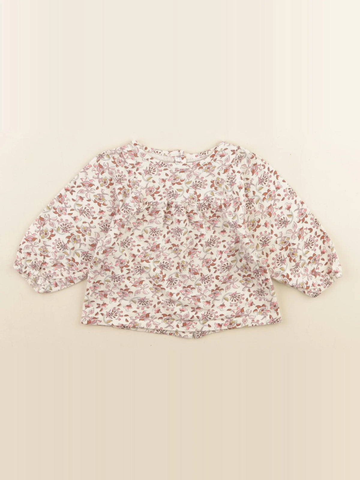 Vertbaudet - tee-shirt beige, rose - 6 mois