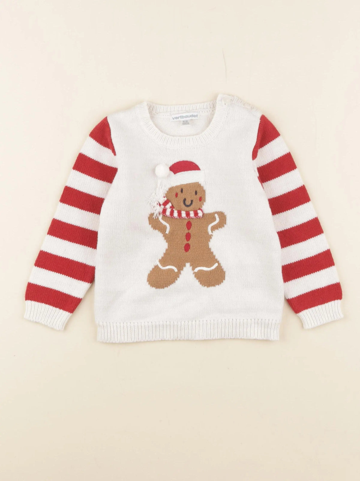 Vertbaudet - pull beige, rouge - 18 mois