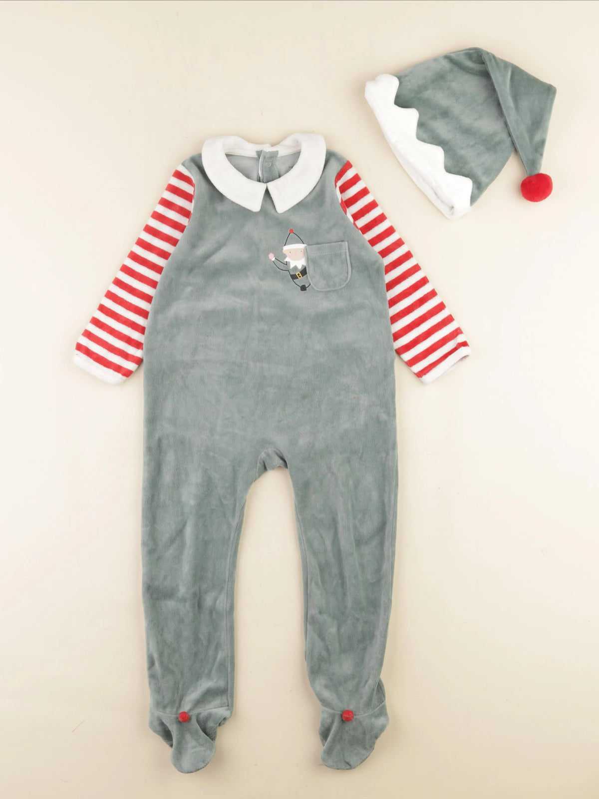 Vertbaudet - pyjama velours vert, rouge - 3 ans