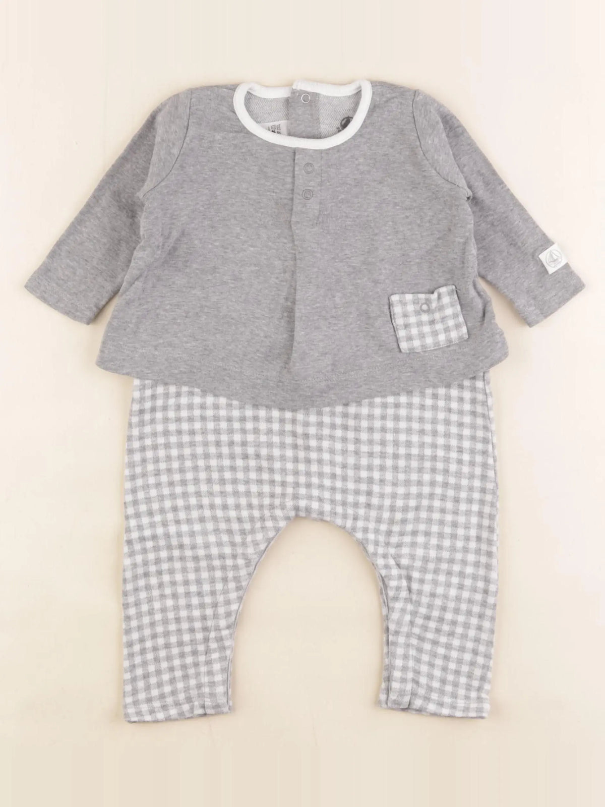Petit Bateau - combinaison coton gris - 6 mois