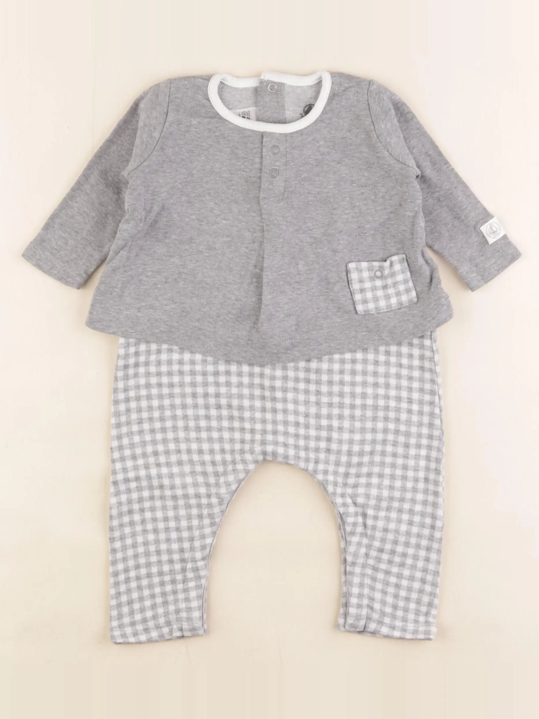 Petit Bateau - combinaison coton gris - 6 mois