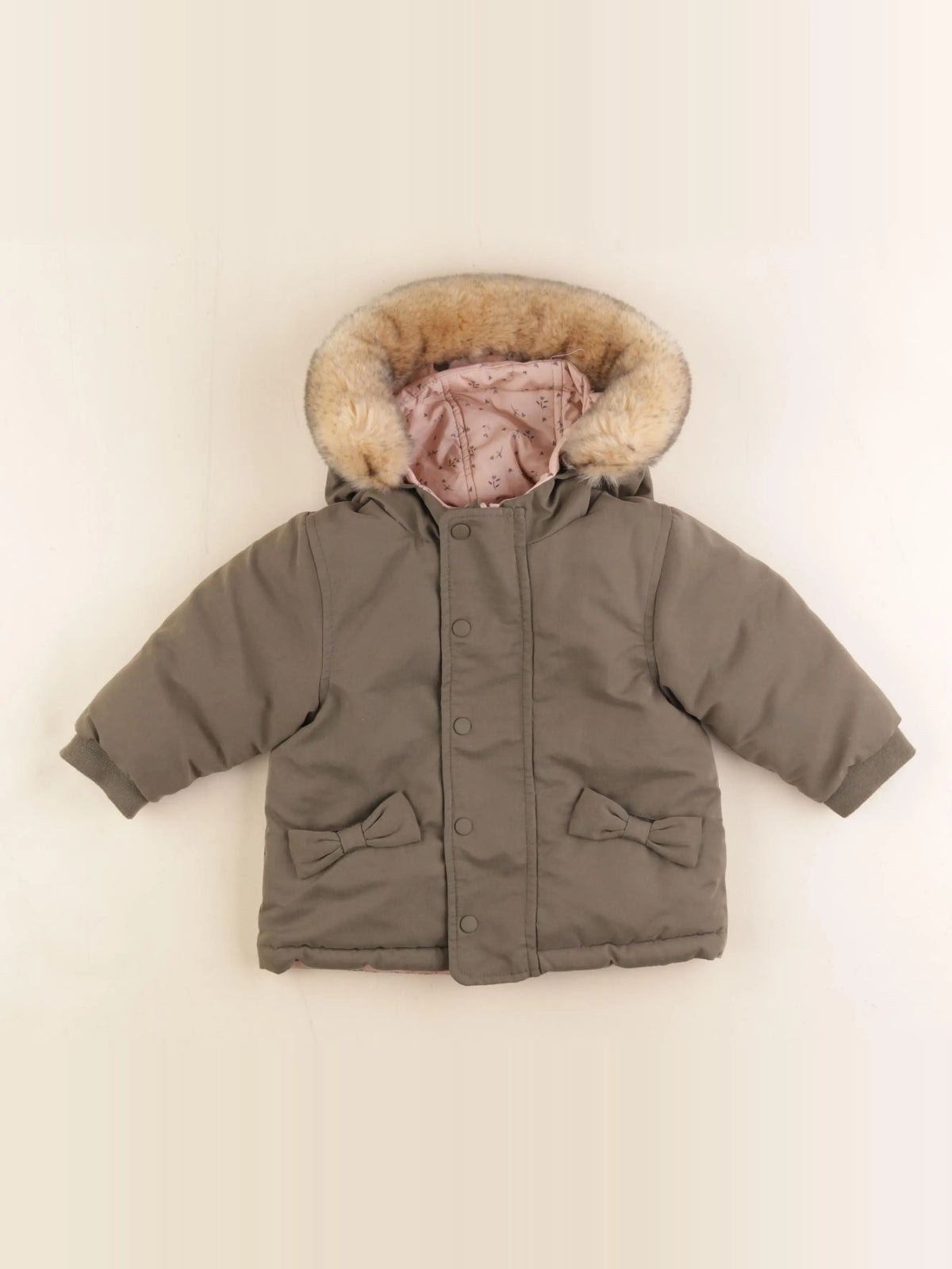 Vertbaudet - parka réversible vert, rose - 12 mois