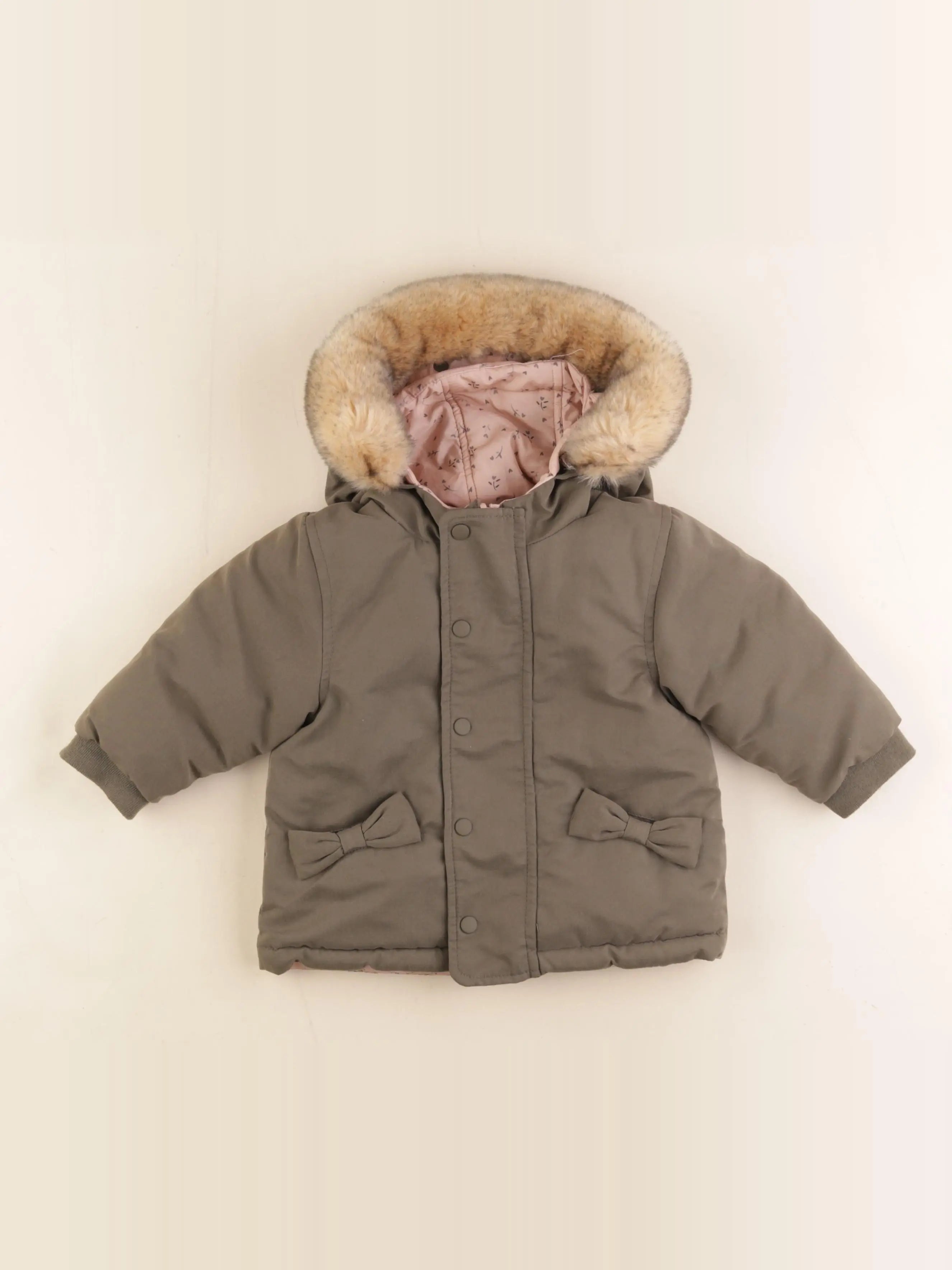 Vertbaudet - parka réversible vert, rose - 12 mois