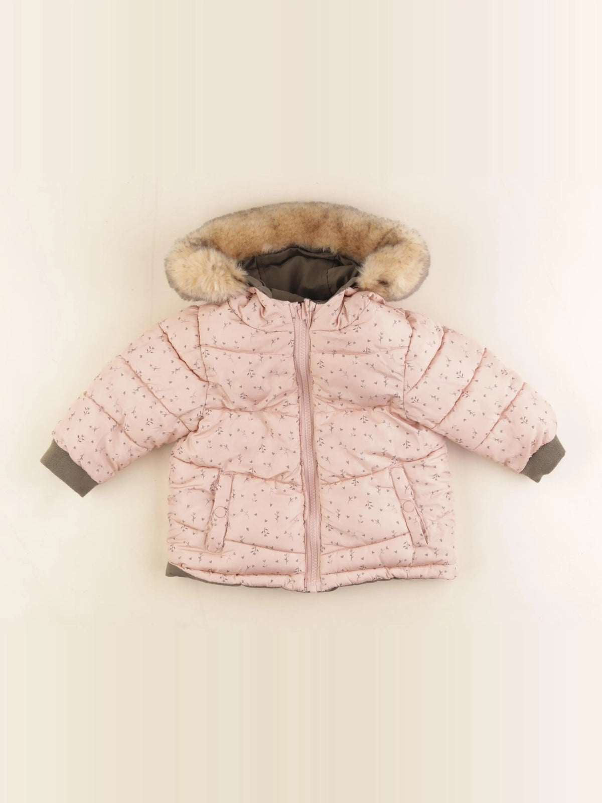 Vertbaudet - parka réversible vert, rose - 12 mois