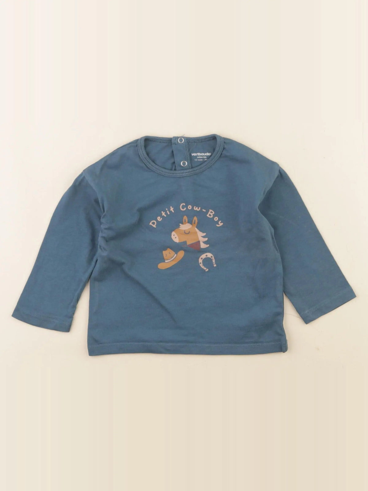 Vertbaudet - tee-shirt bleu - 12 mois