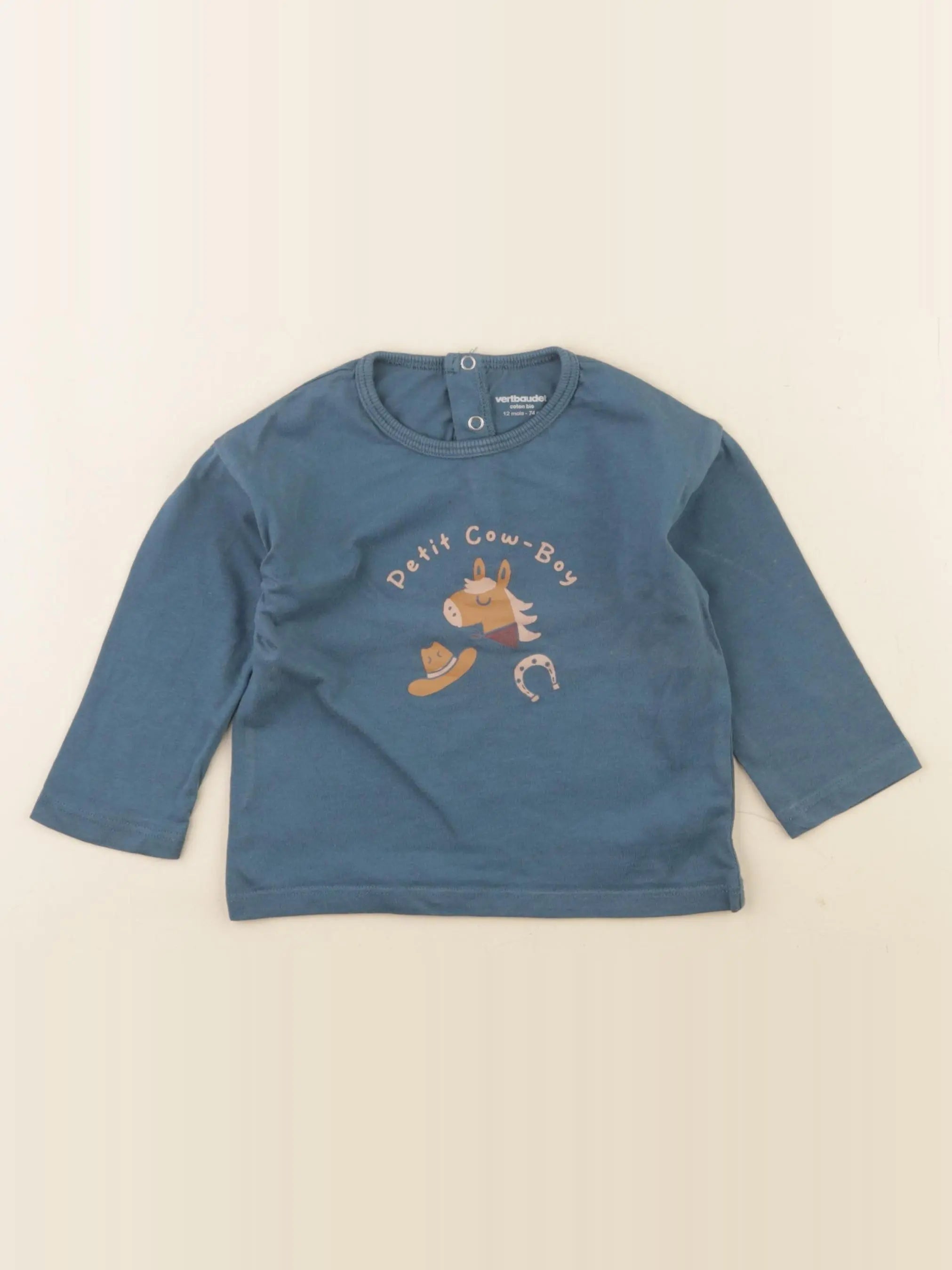 Vertbaudet - tee-shirt bleu - 12 mois
