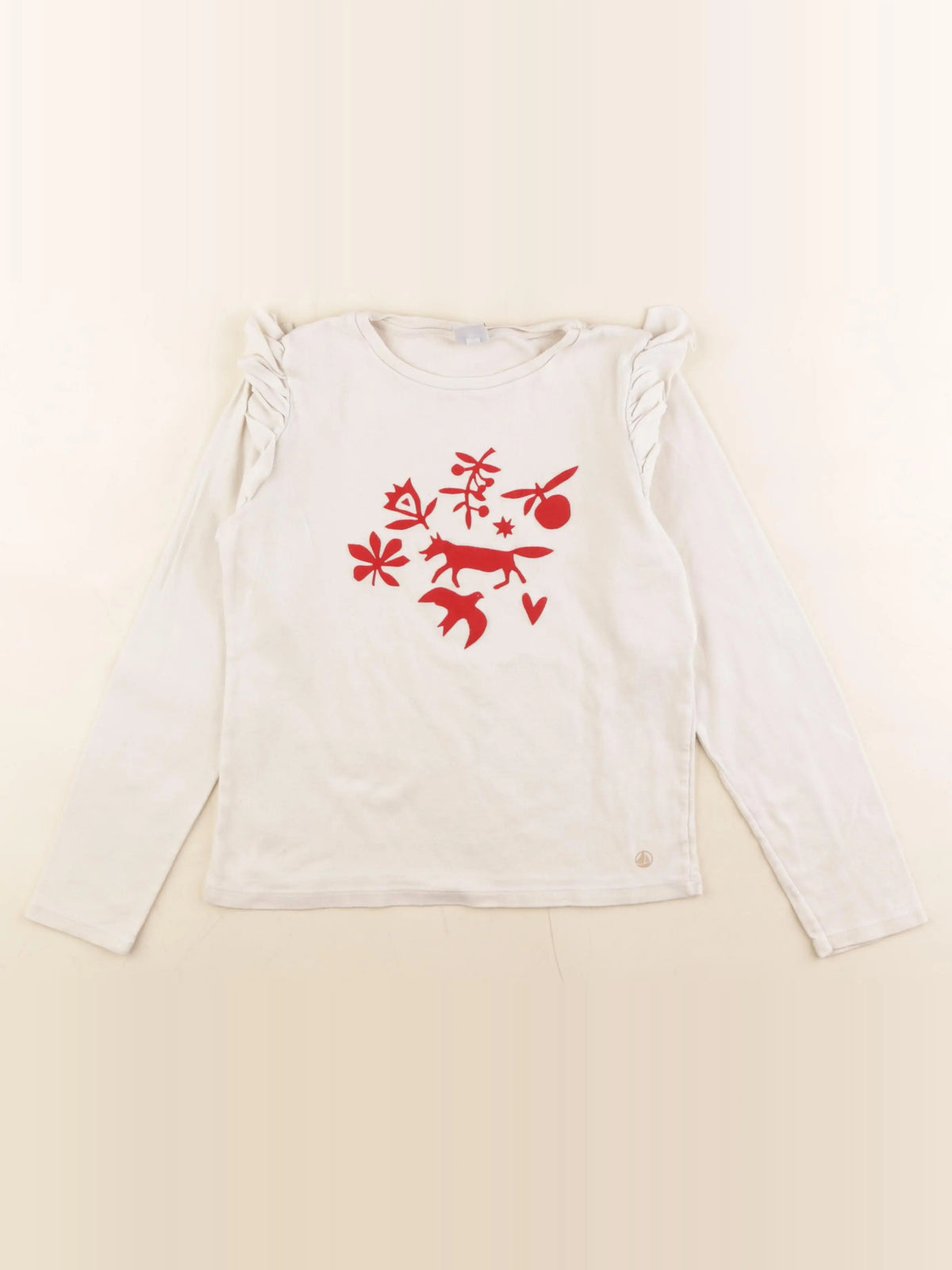 Petit Bateau - tee-shirt blanc, rouge - 10 ans